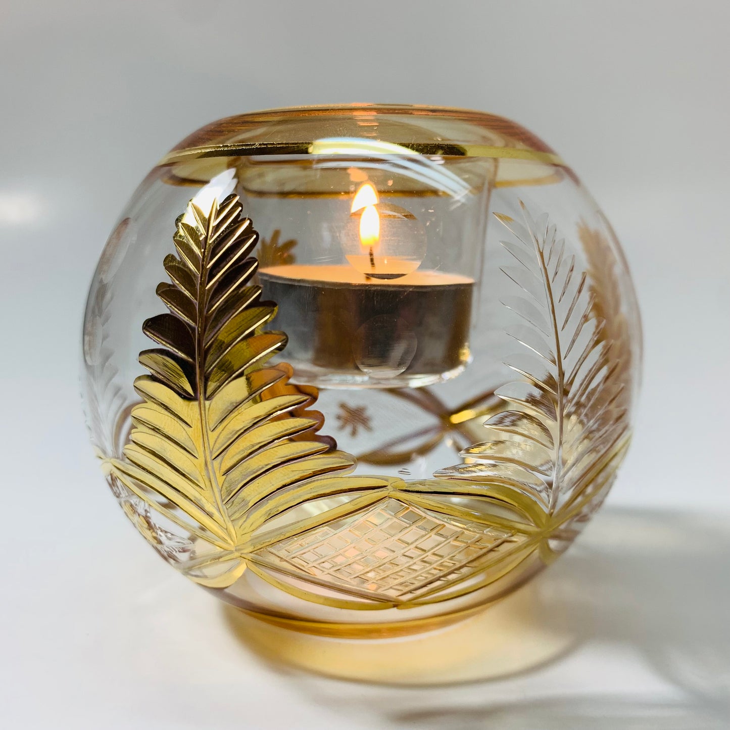 Blown Glass Candle Holder - Palm Leaf Amber