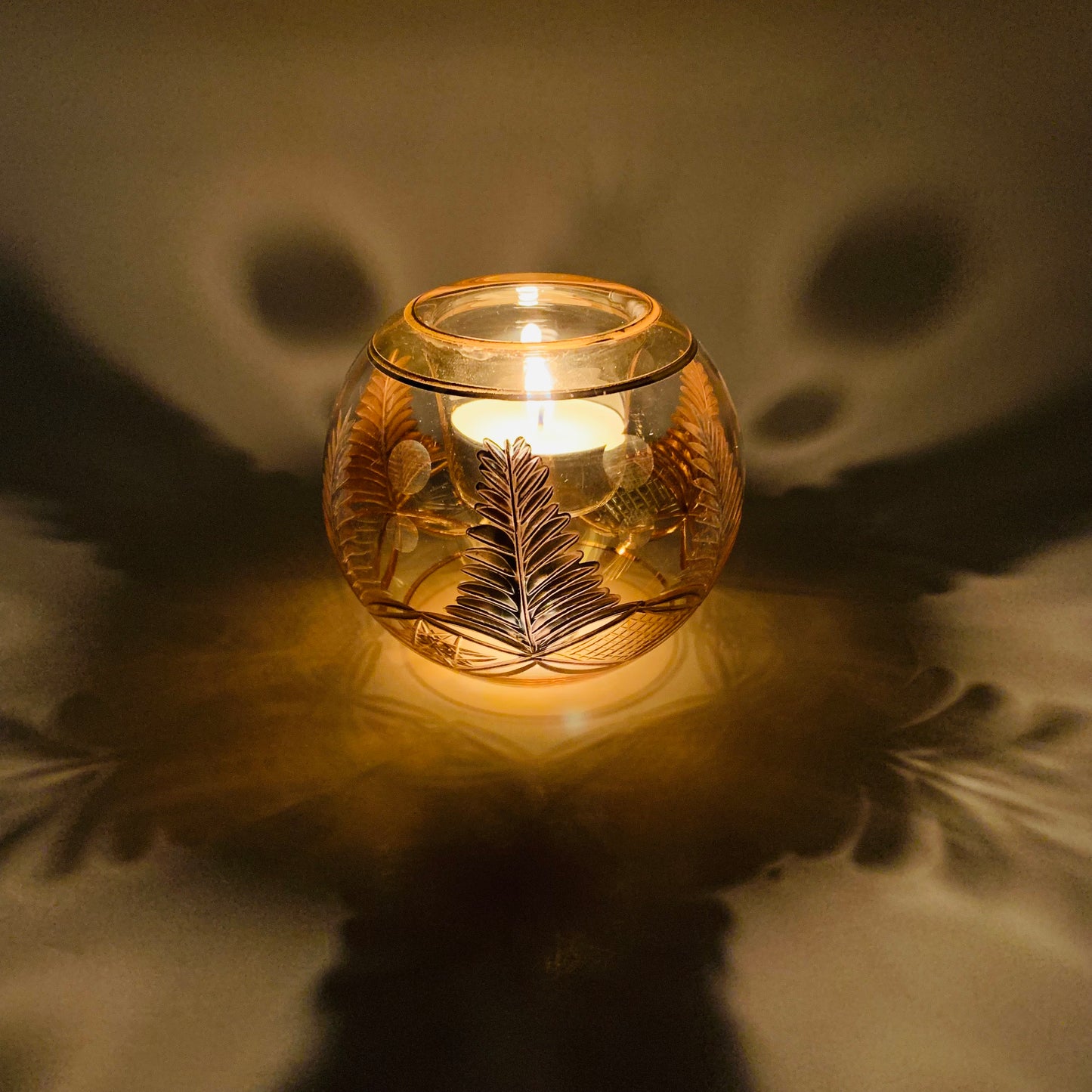 Blown Glass Candle Holder - Palm Leaf Amber