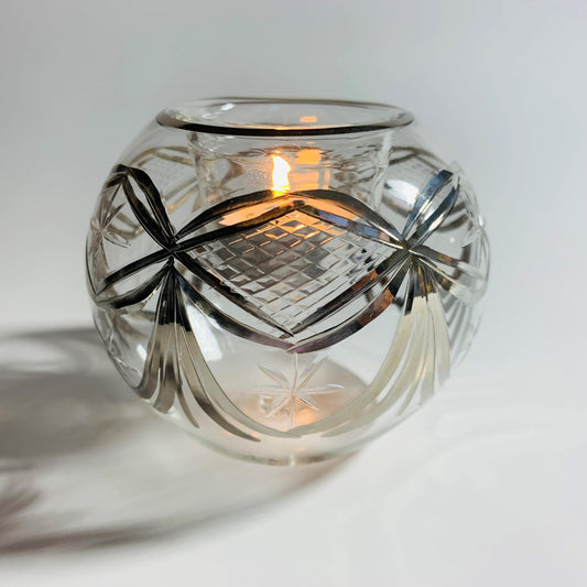 Blown Glass Candle Holder - Silver Drapes