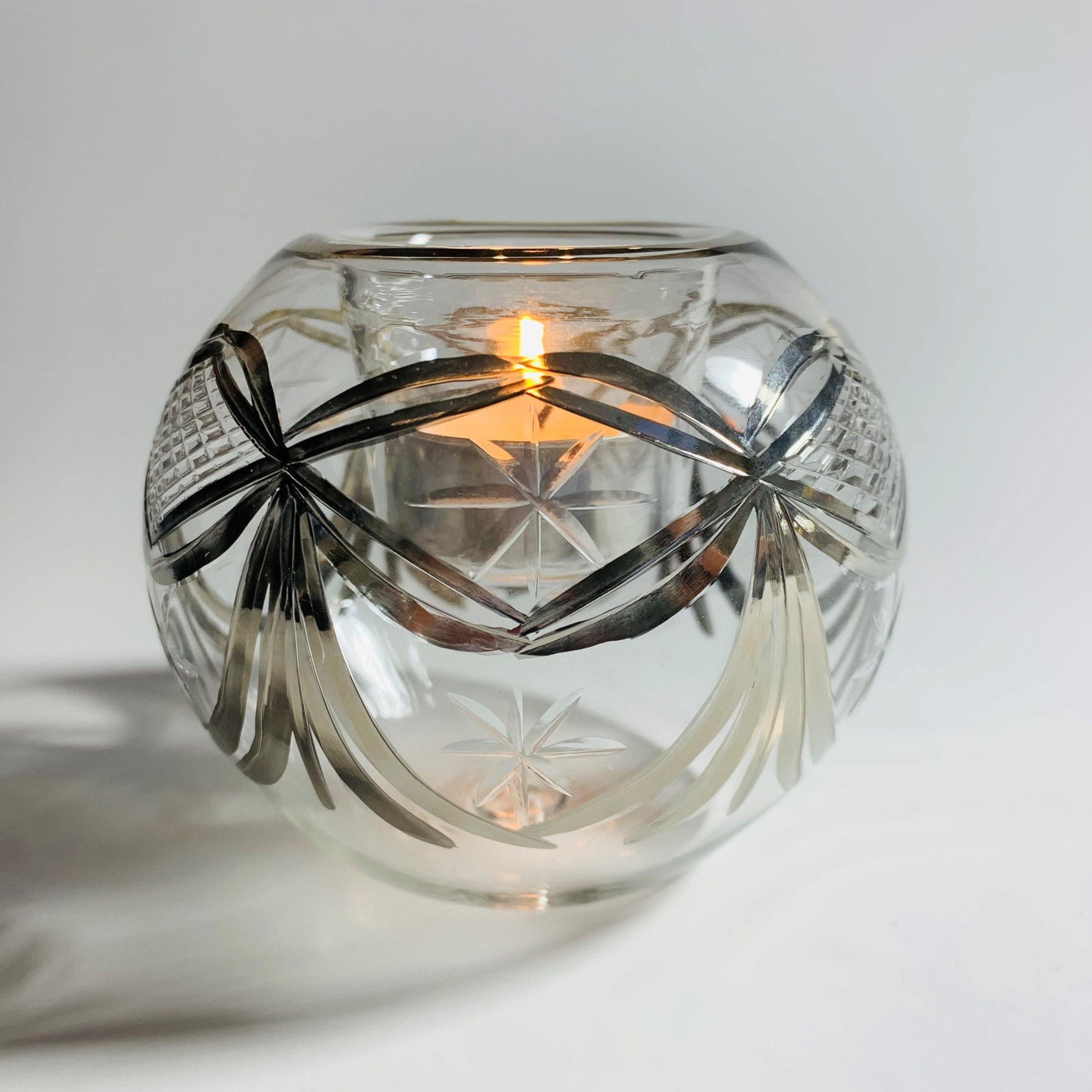 Blown Glass Candle Holder - Silver Drapes