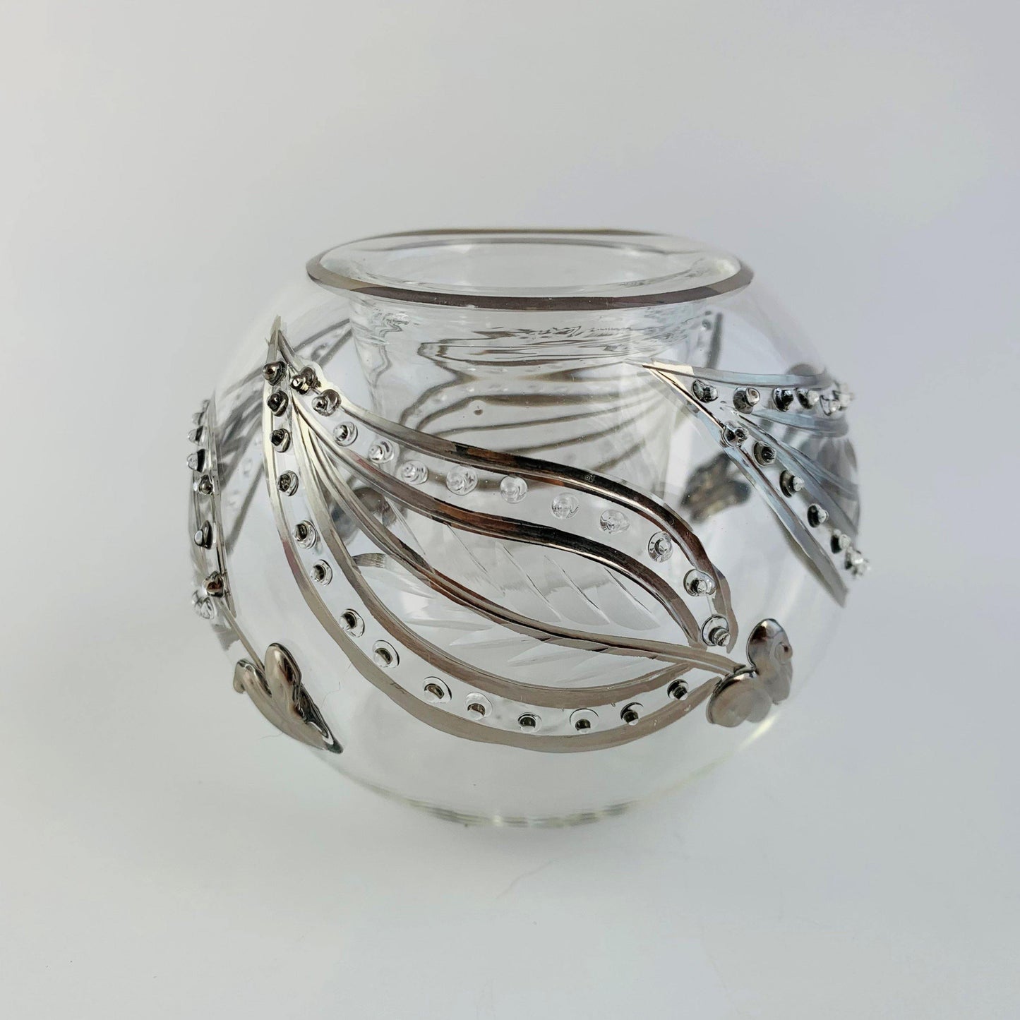 Blown Glass Candle Holder - Silver Paisley