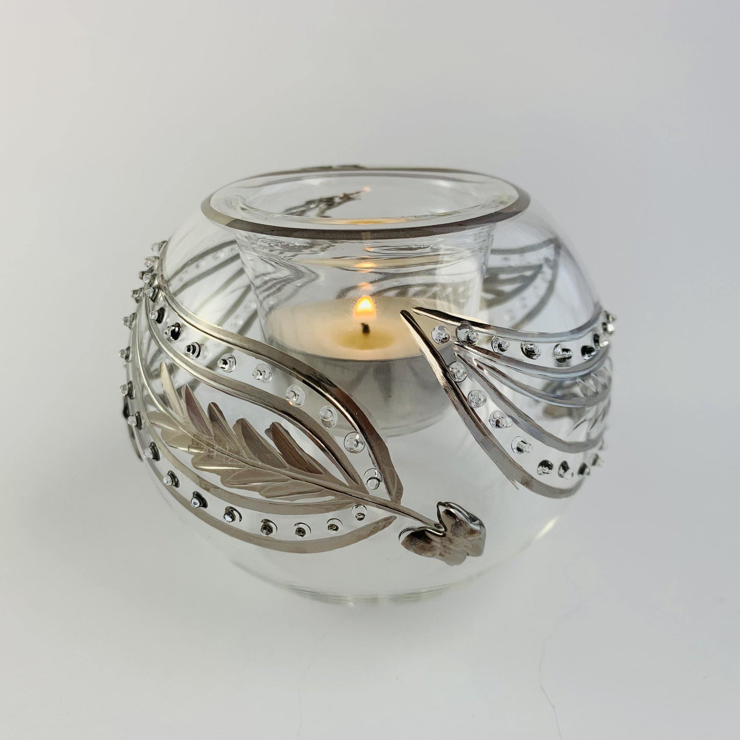 Blown Glass Candle Holder - Silver Paisley