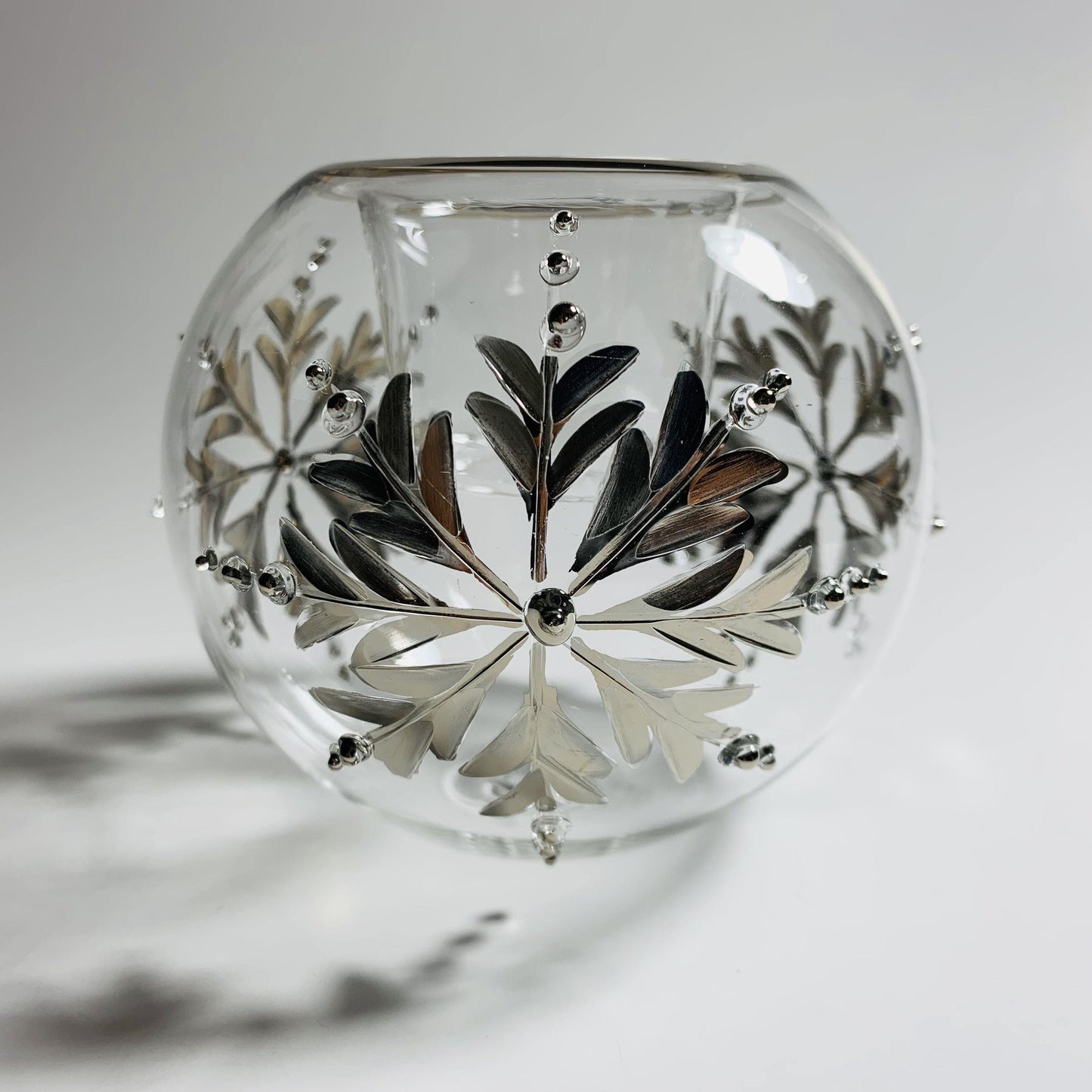 Blown Glass Candle Holder - Silver Snow Flake