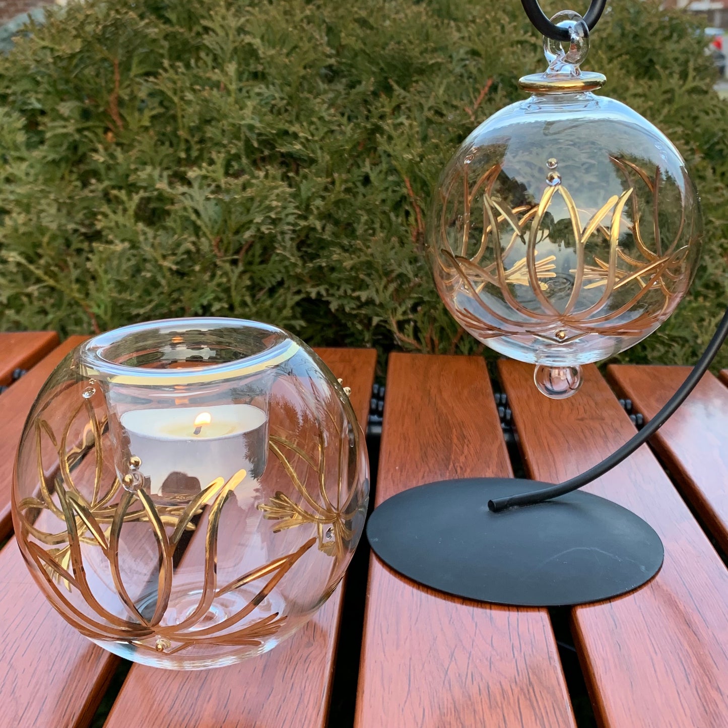 Blown Glass Ornament - Gold Lotus