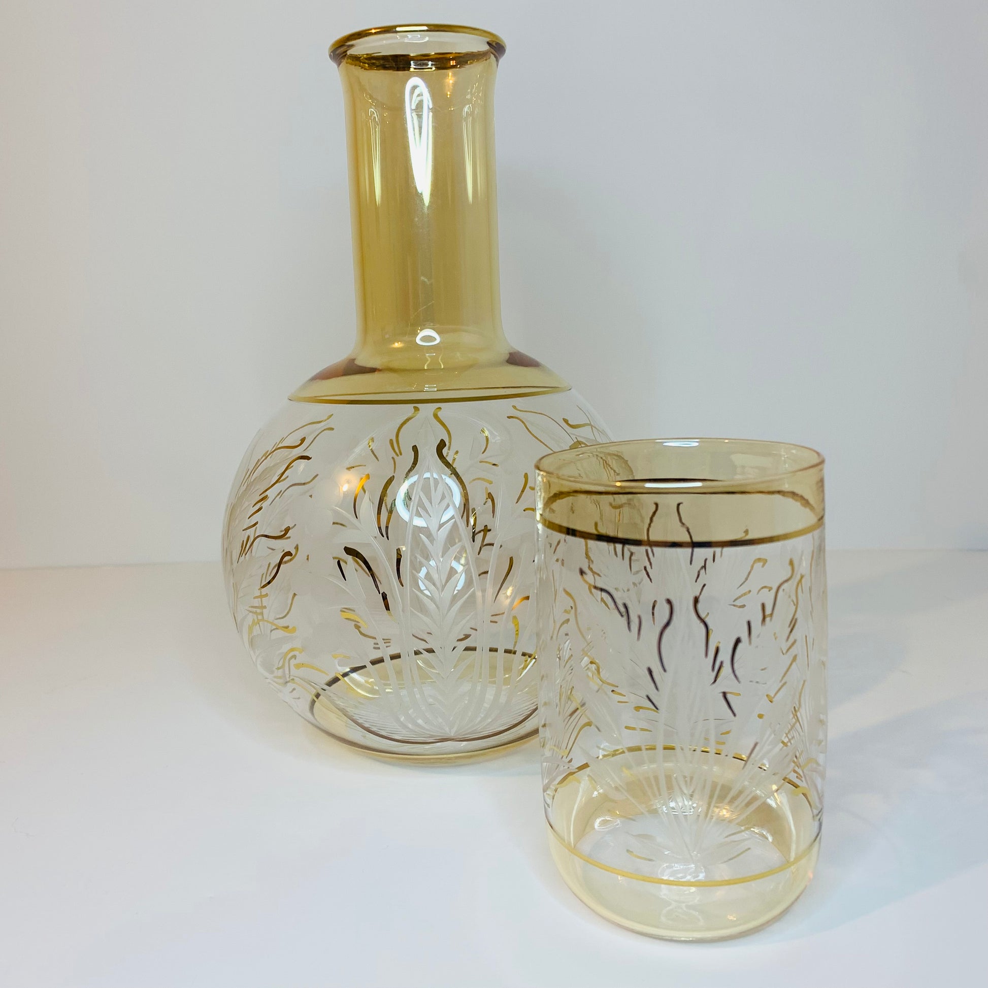 Blown Glass Carafe & Tumbler Set - Leaves