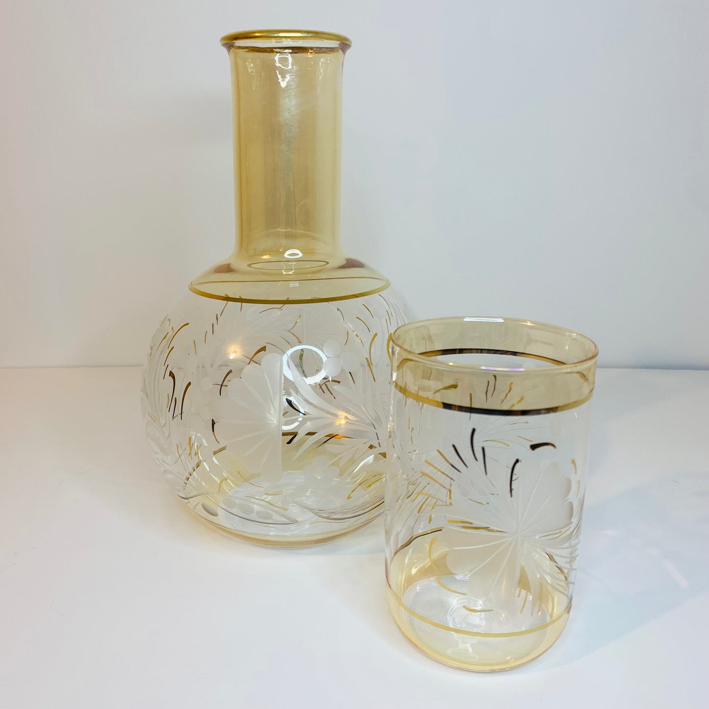Blown Glass Carafe & Tumbler Set - Flowers