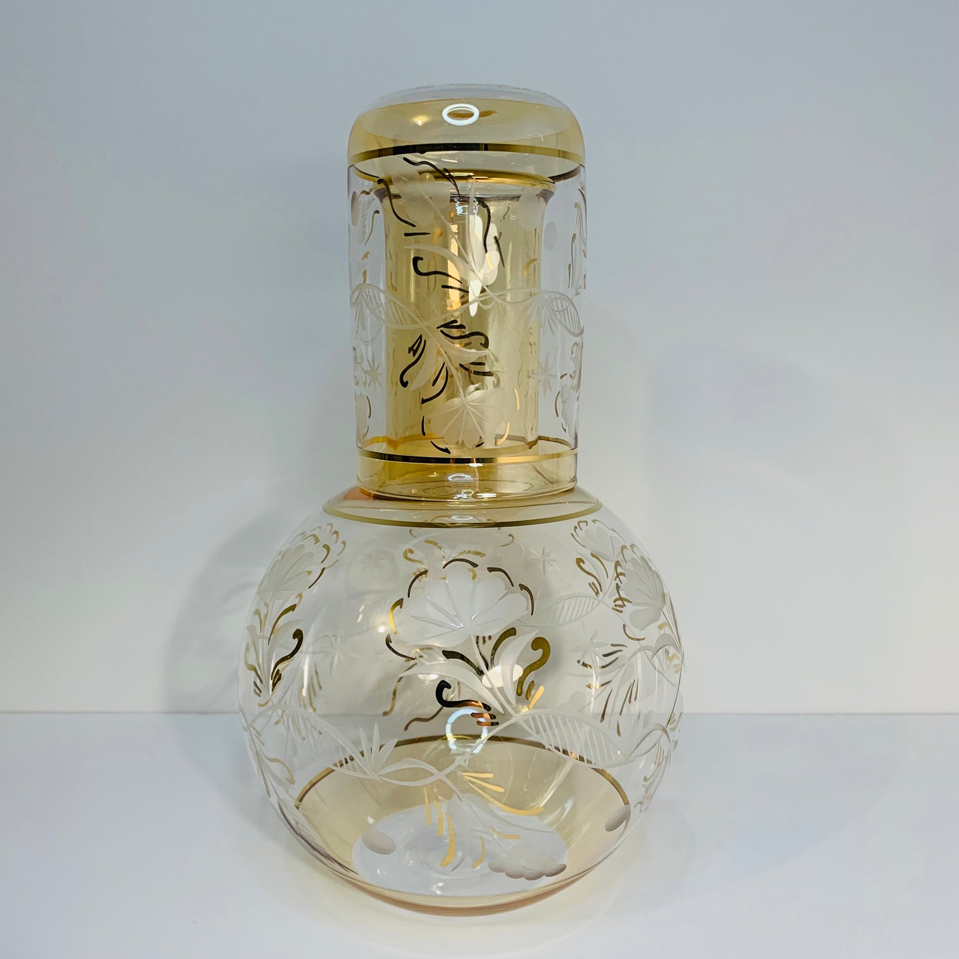 Blown Glass Carafe & Tumbler Set - Delicate Flowers