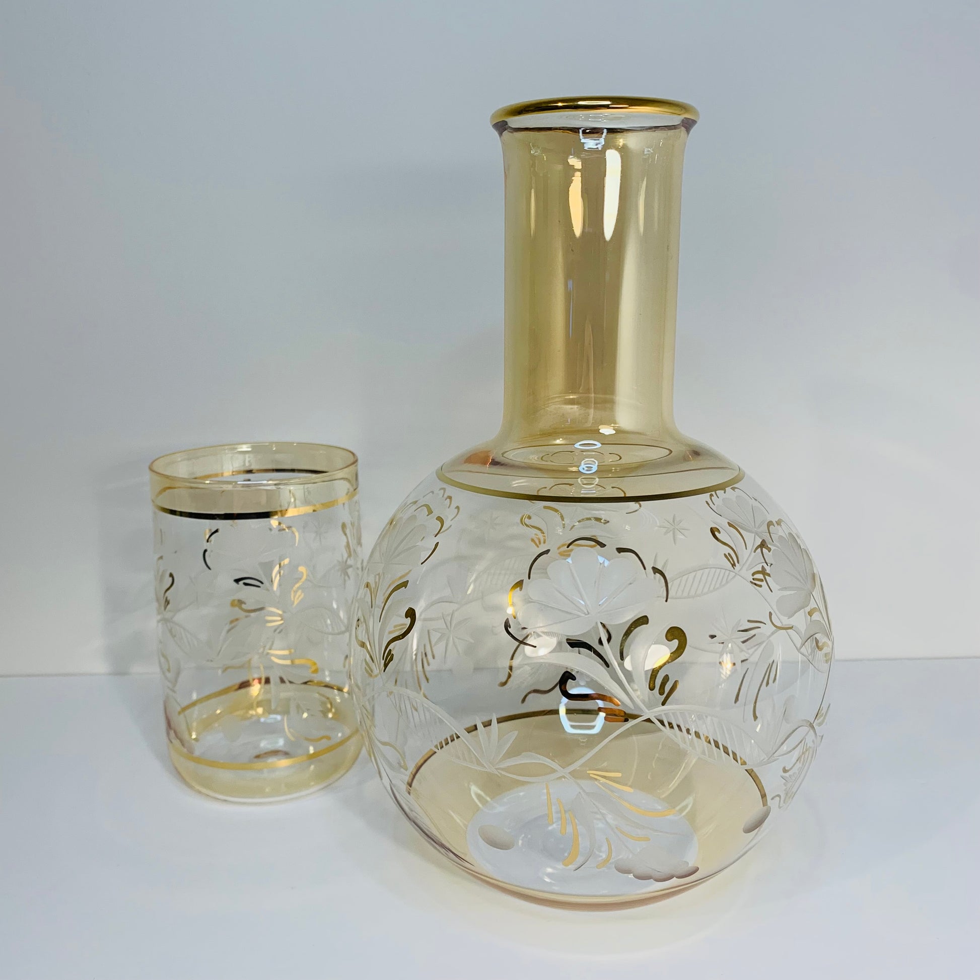 Blown Glass Carafe & Tumbler Set - Delicate Flowers