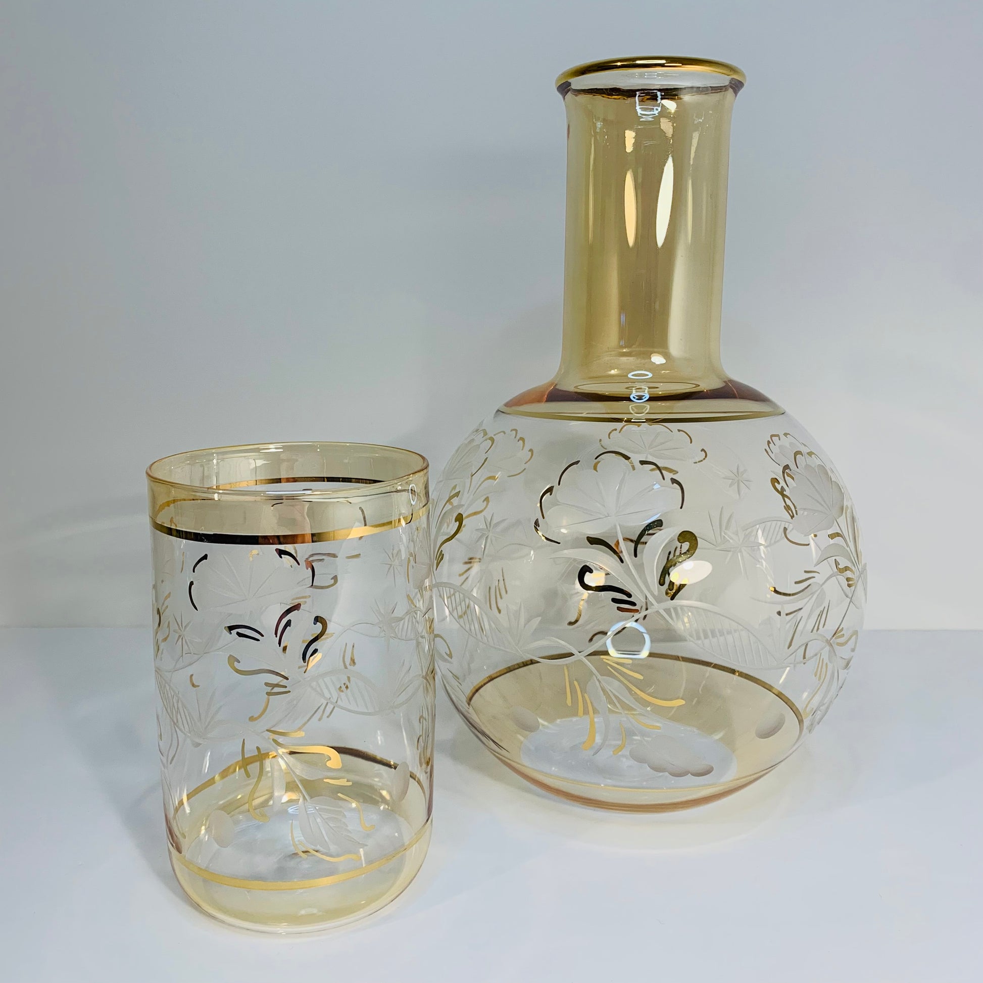Blown Glass Carafe & Tumbler Set - Delicate Flowers