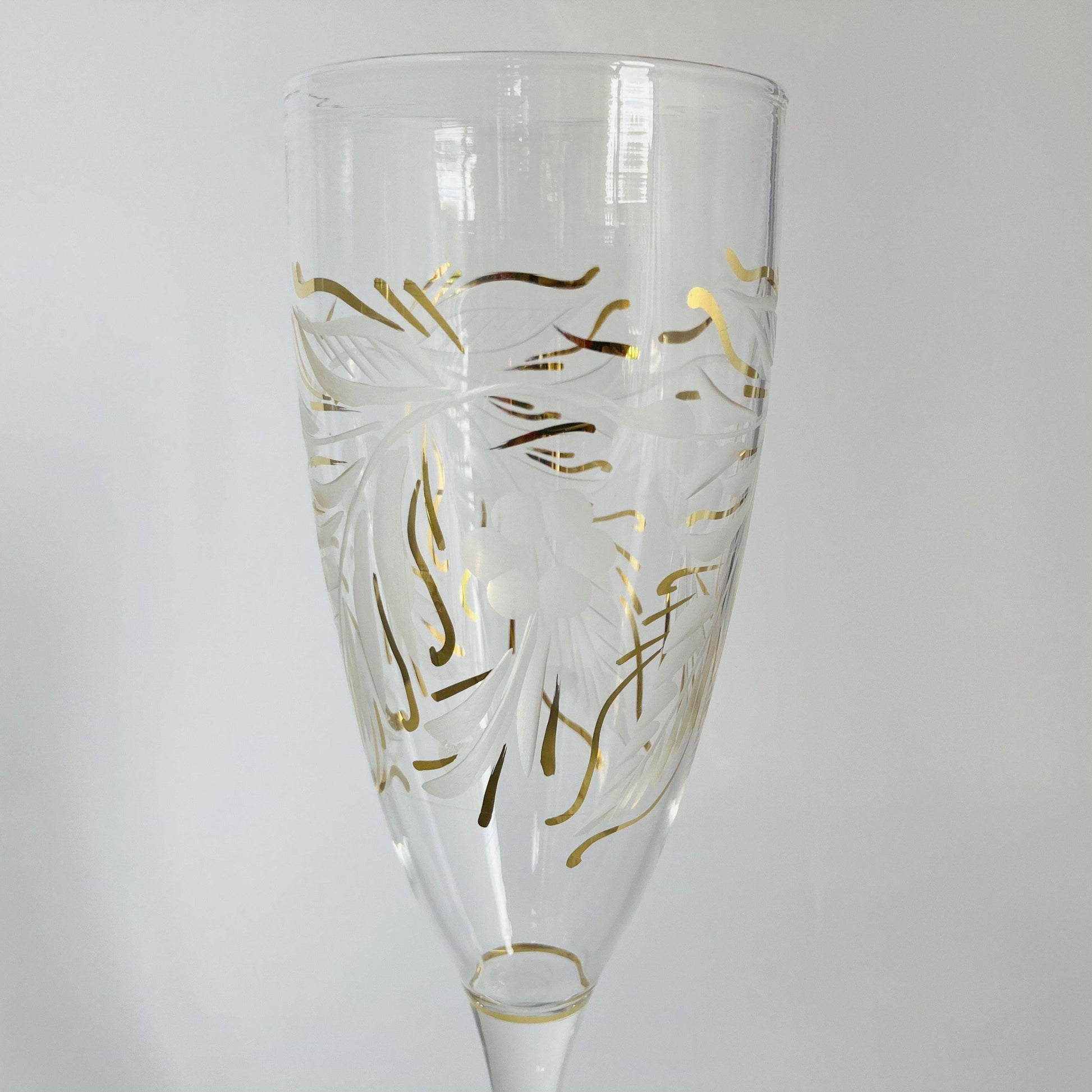 Blown Glass Champagne Flute - Delicate Flowers