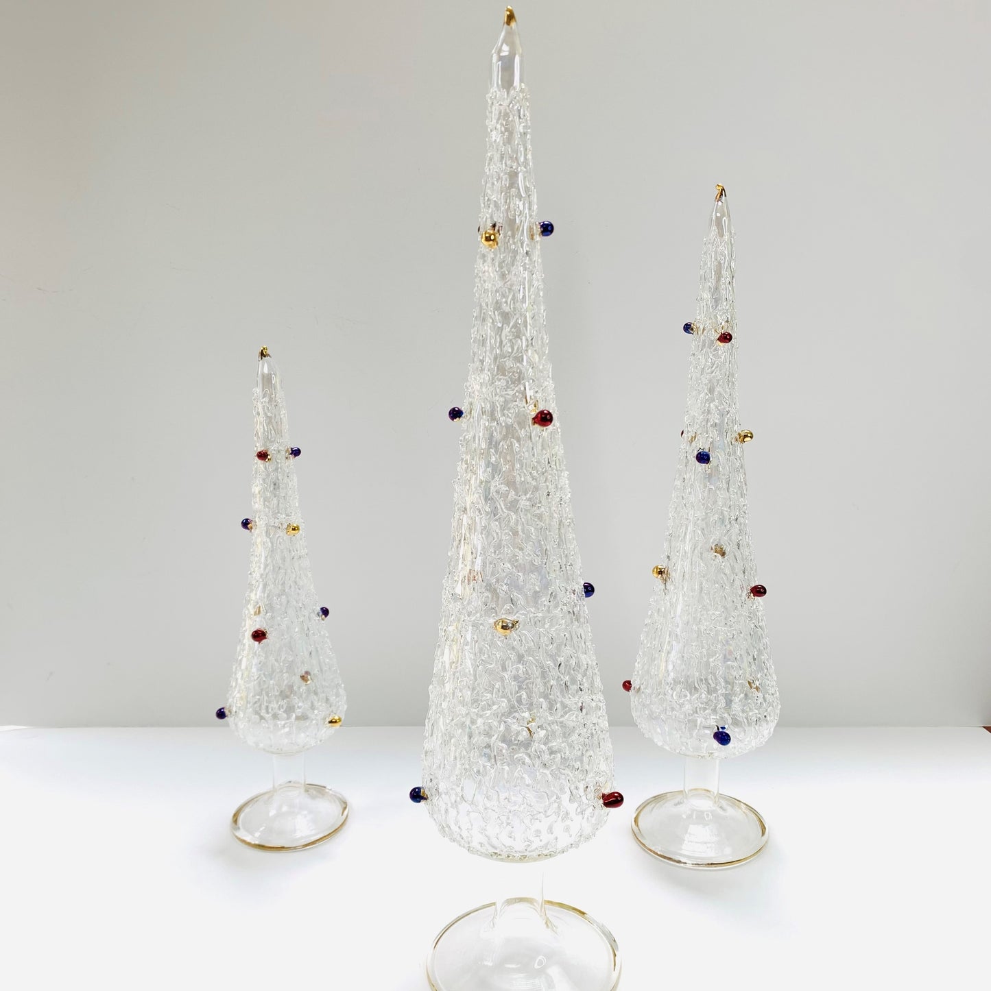 Blown Glass Tabletop Christmas Tree White with Colors