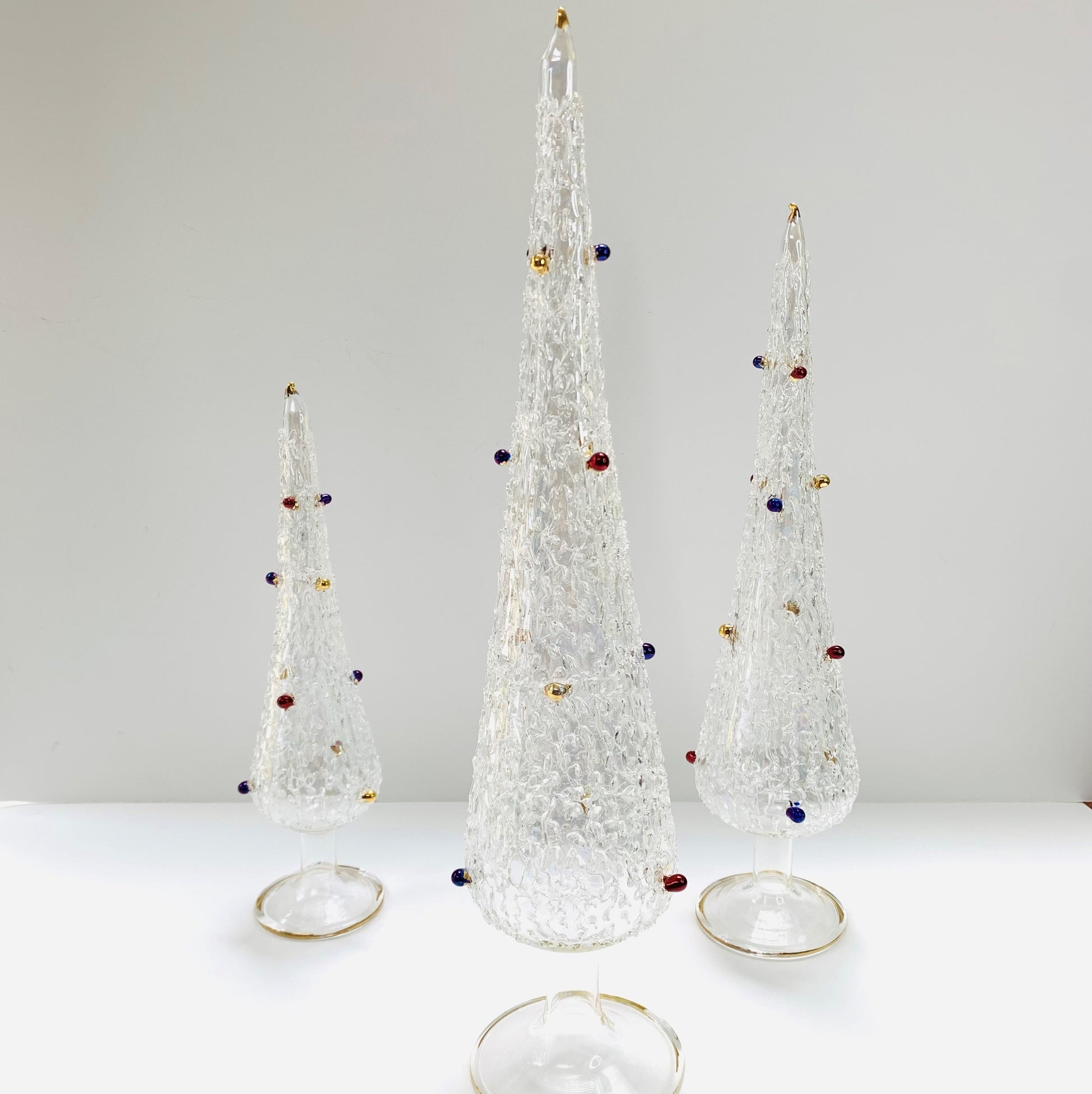 Blown Glass Tabletop Christmas Tree White with Colors