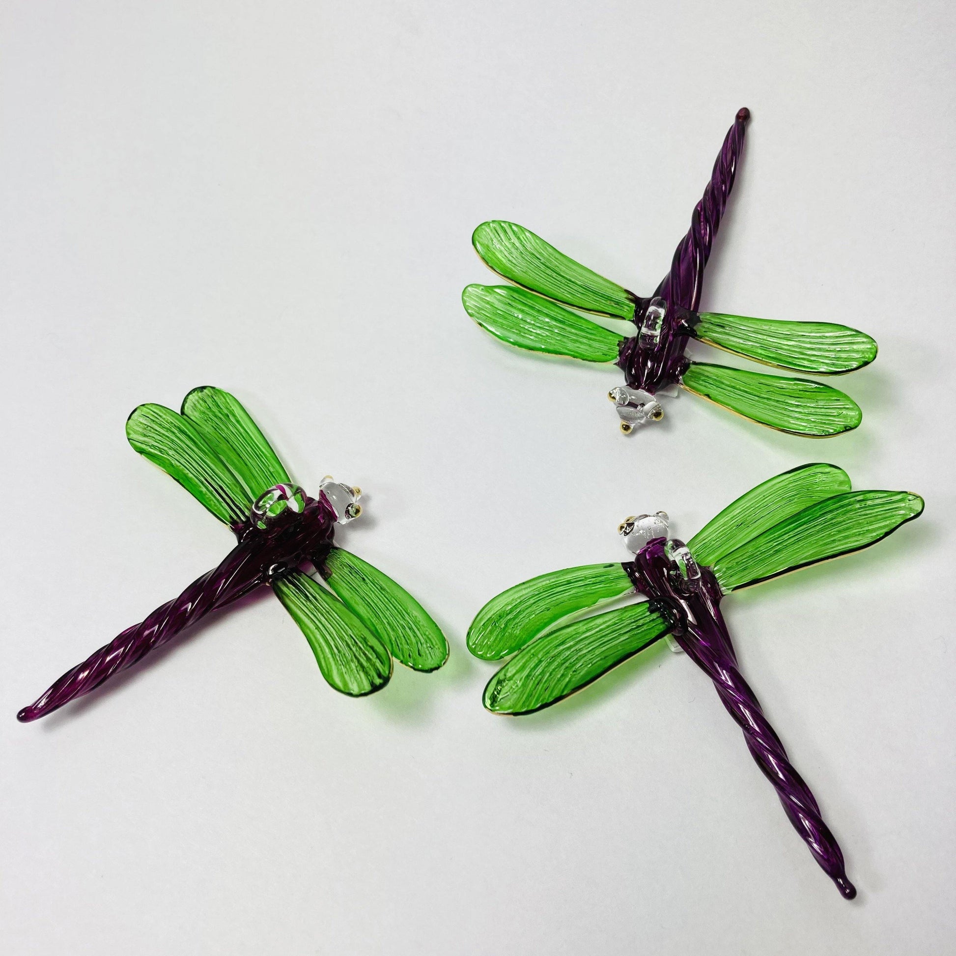 Blown Glass Ornament - Dragonfly Green & Purple