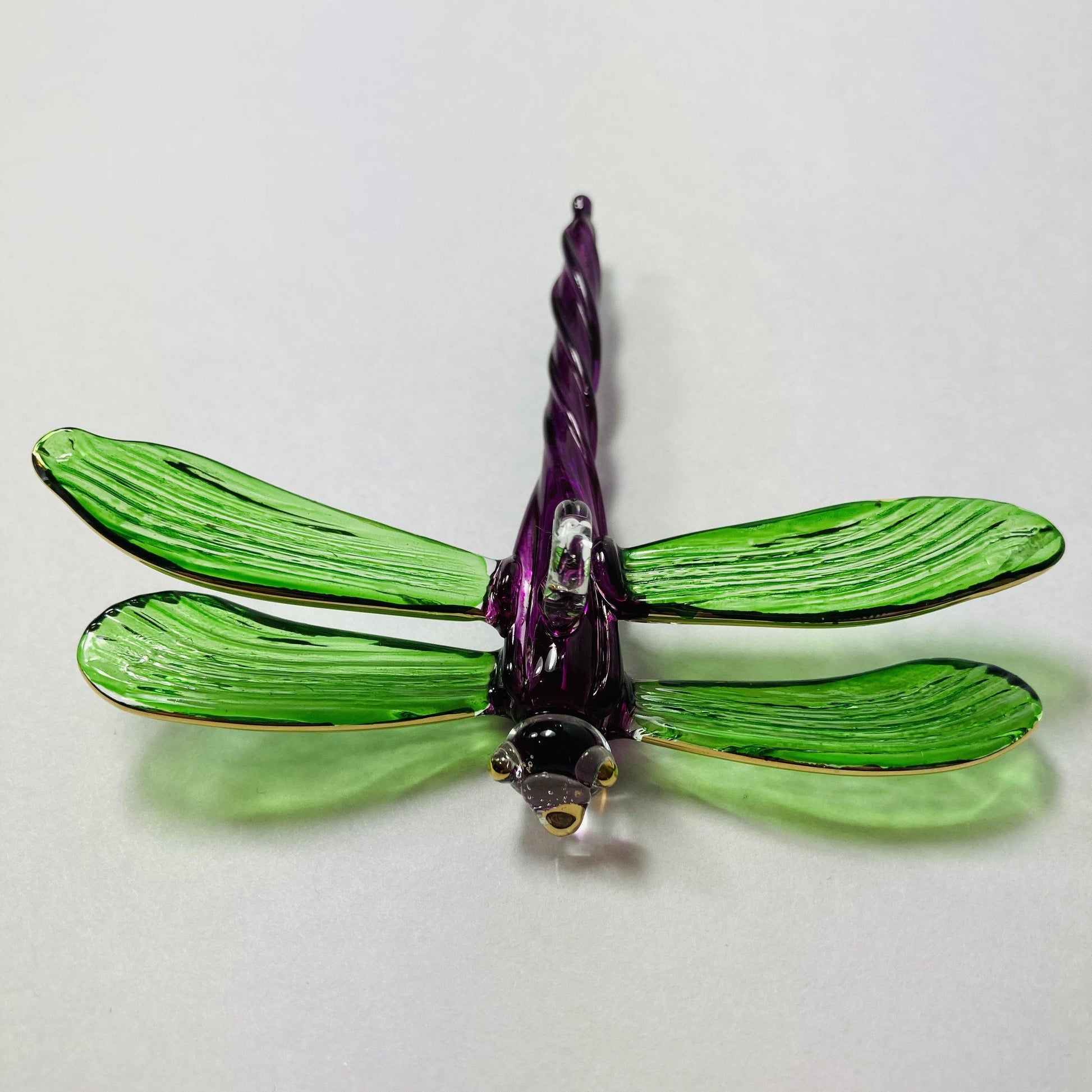 Blown Glass Ornament - Dragonfly Green & Purple