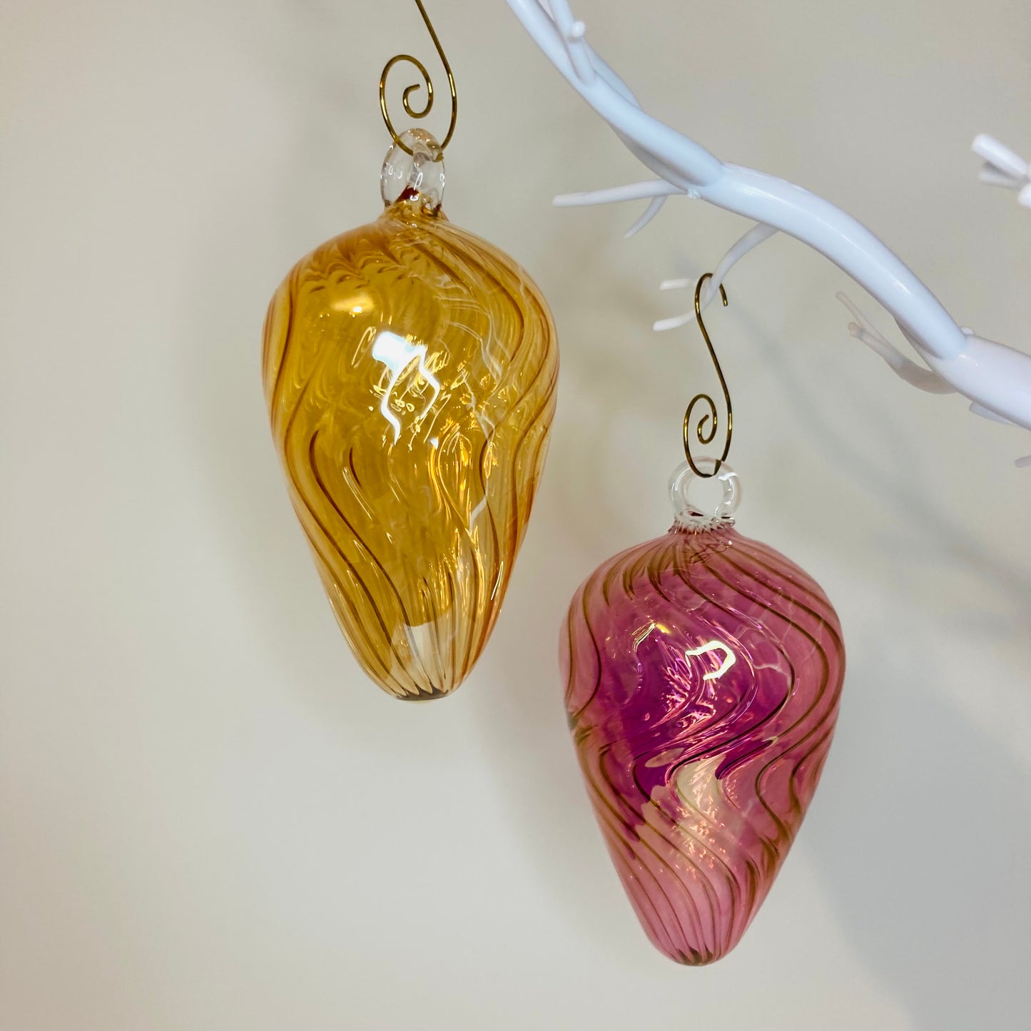 Blown Glass Egg Ornament - Wavy Yellow