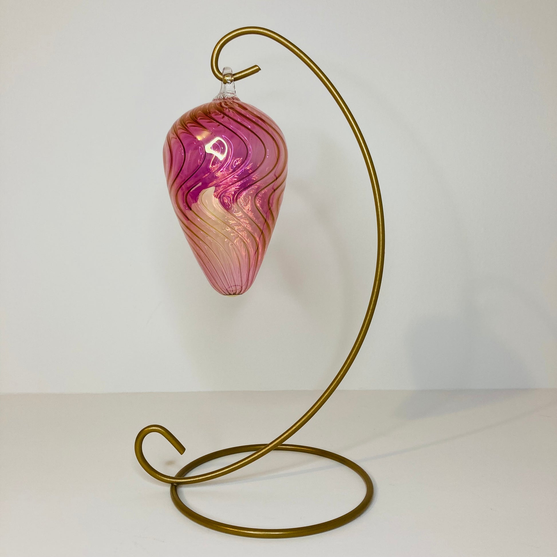 Blown Glass Egg Ornament - Wavy Pink