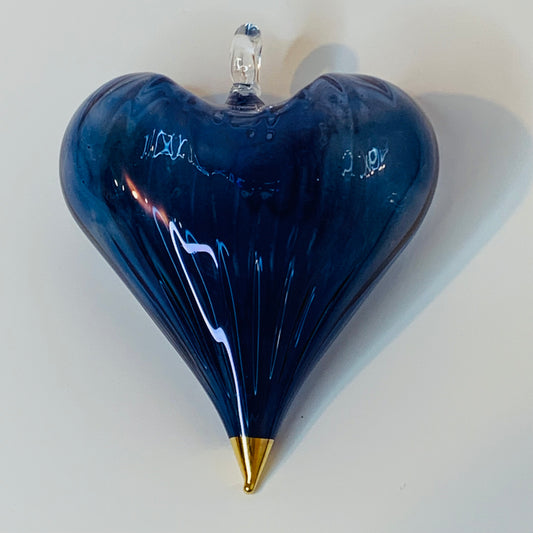 Blown Glass Ornament - Heart: Blue