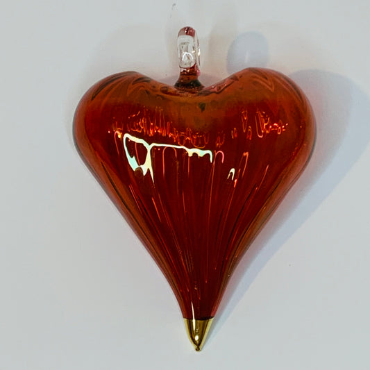 Blown Glass Ornament - Heart: Red Amber