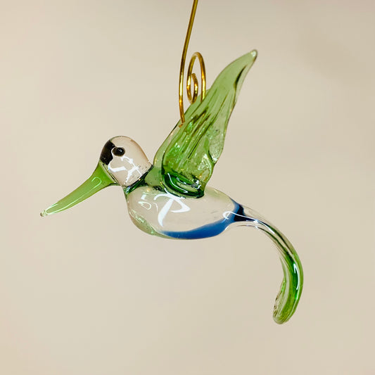 Blown Glass Ornament - Hummingbird: Green & Blue