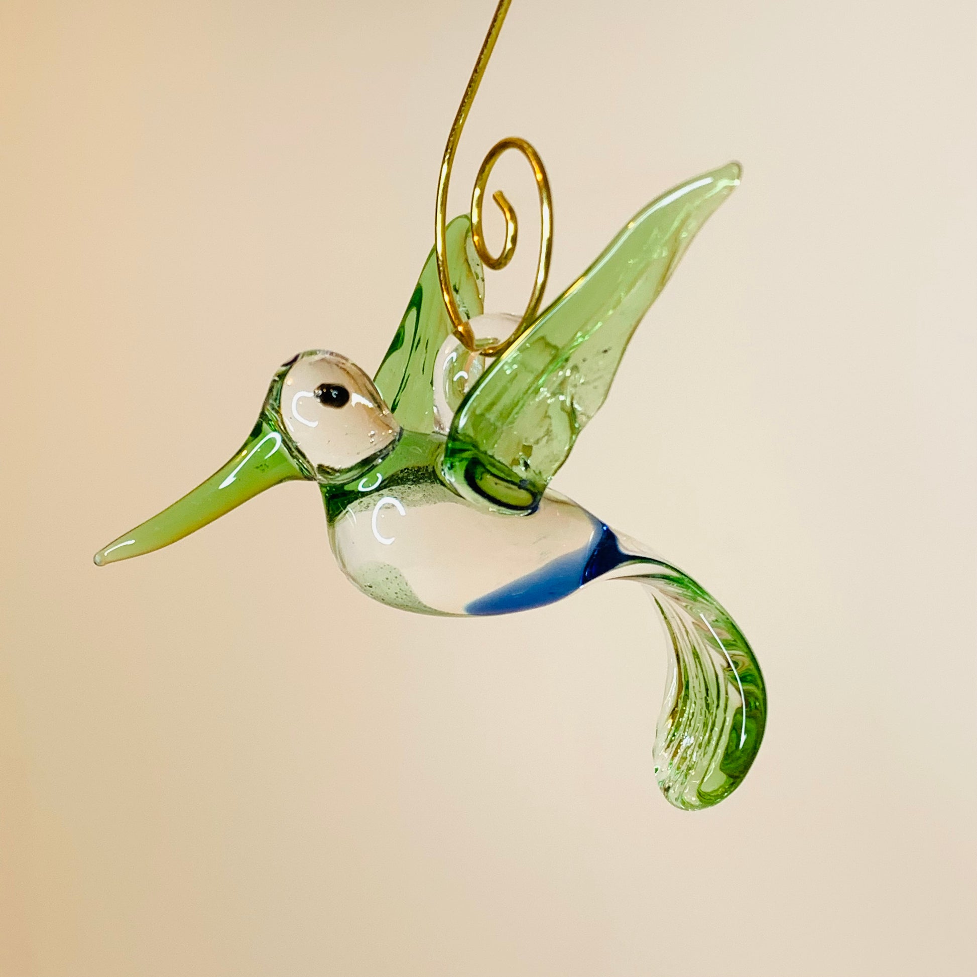 Blown Glass Ornament - Hummingbird: Green & Blue