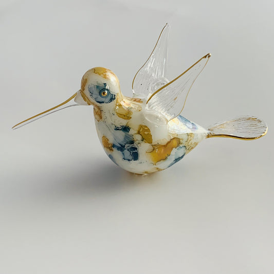 Blown Glass Ornament - Hummingbird: Blue & Yellow