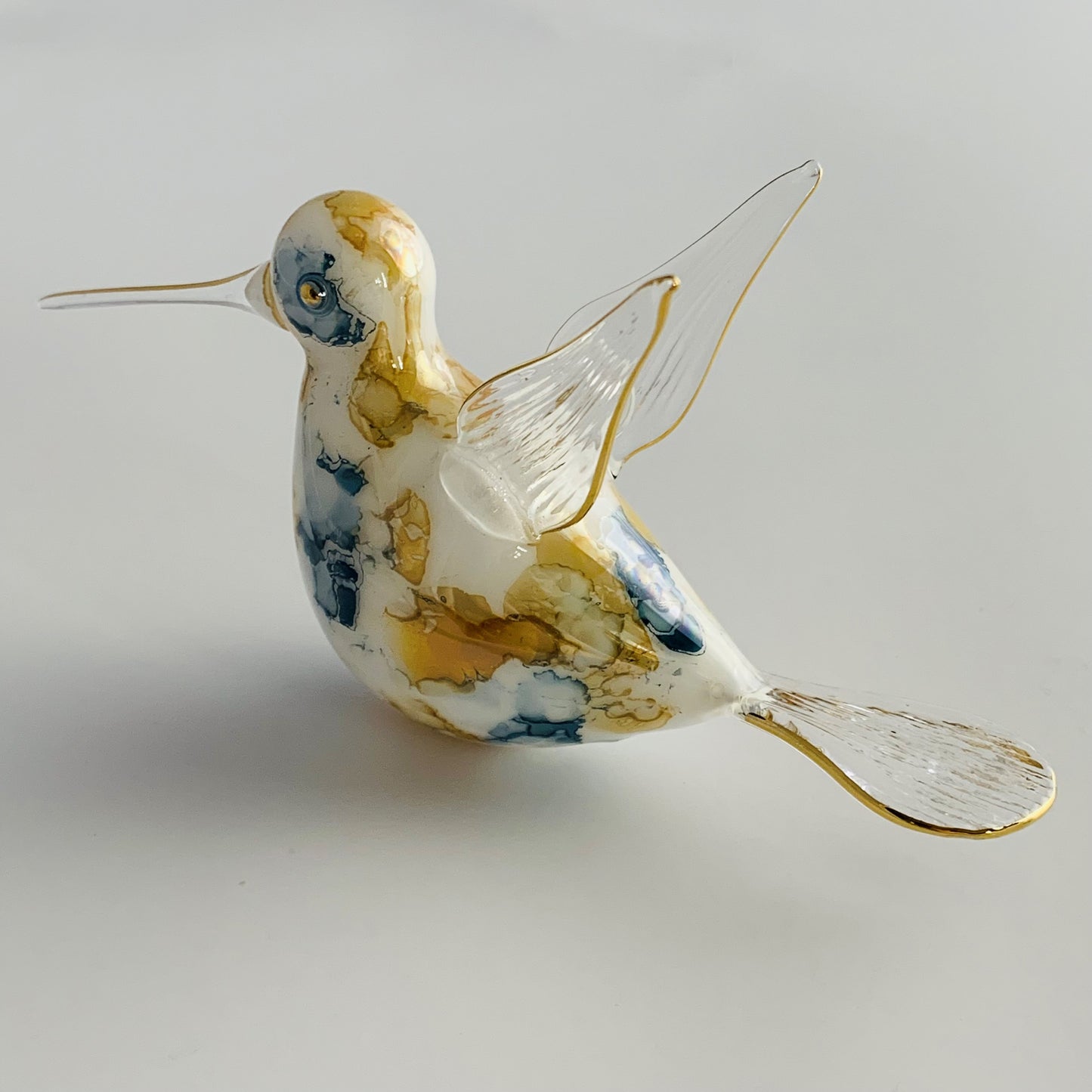 Blown Glass Ornament - Hummingbird: Blue & Yellow