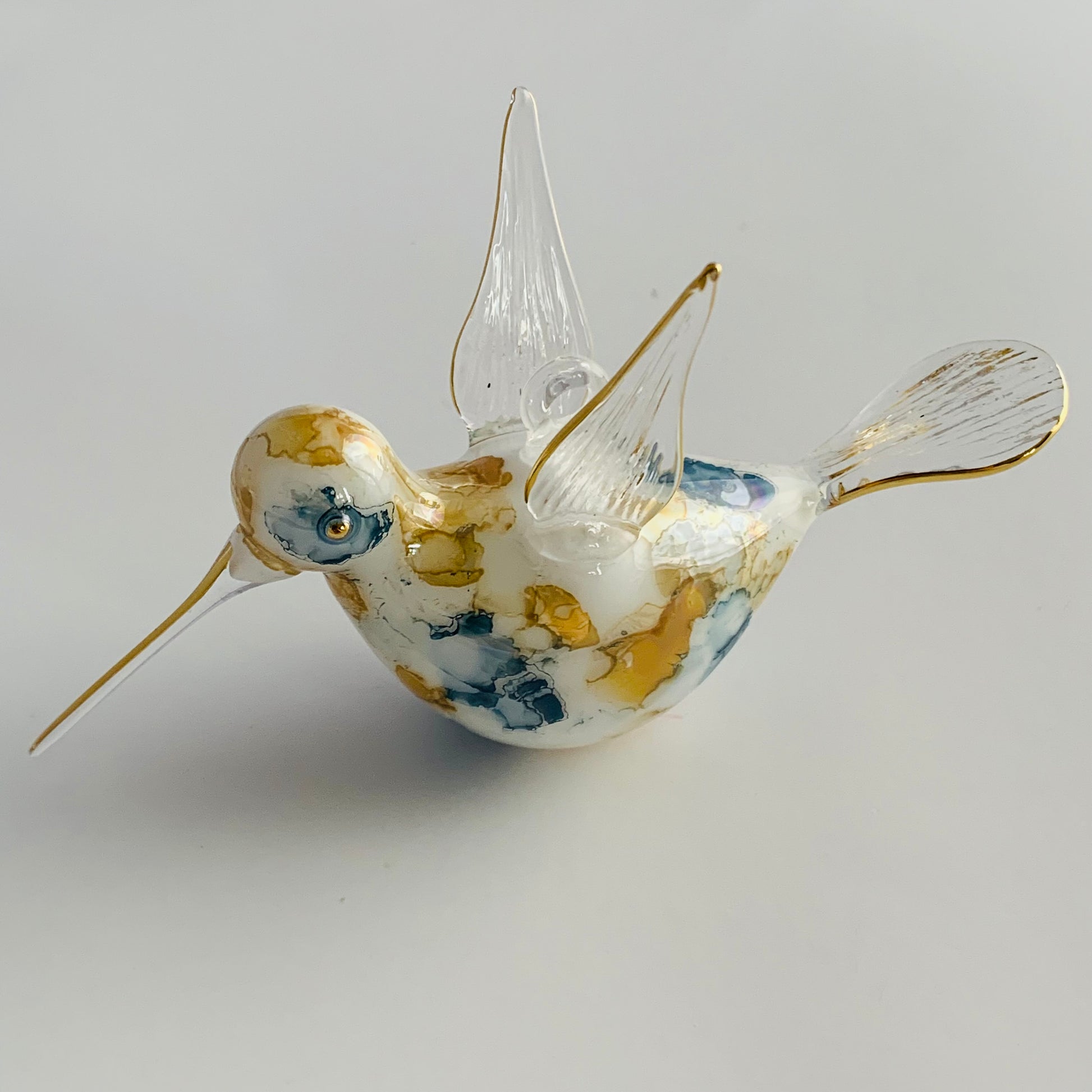 Blown Glass Ornament - Hummingbird: Blue & Yellow