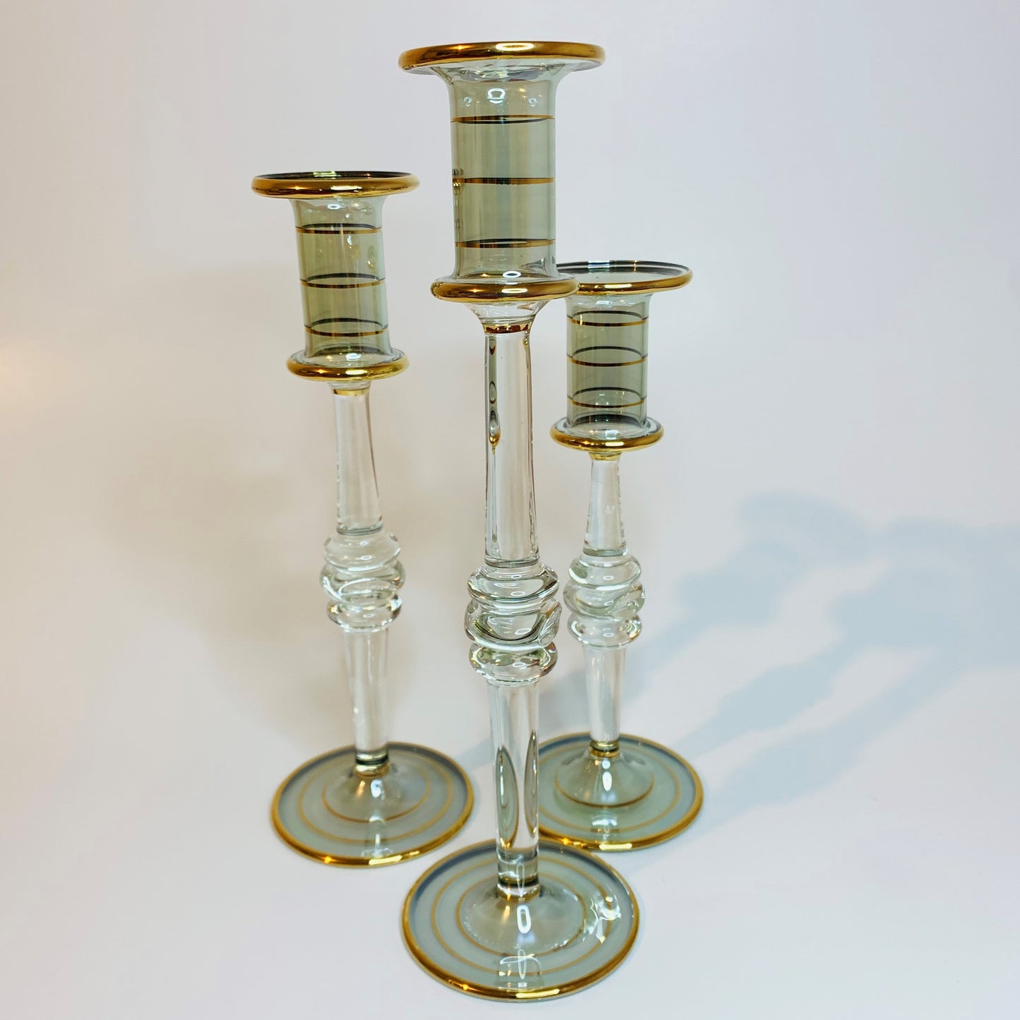 Long Stem Blown Glass Candle Holder - Green