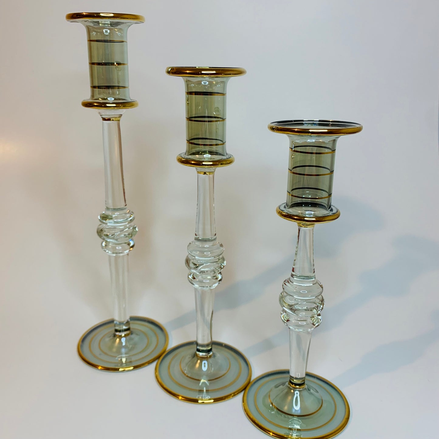 Long Stem Blown Glass Candle Holder - Green