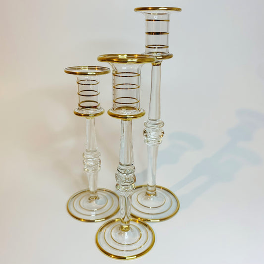 Long Stem Blown Glass Candle Holder - Clear