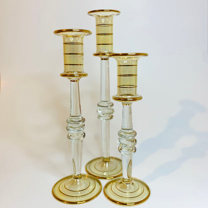 Long Stem Blown Glass Candle Holder - Yellow