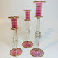 Long Stem Blown Glass Candle Holder - Pink