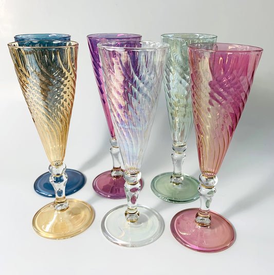 Blown Glass Long Stem Champagne Flute - Iridescent