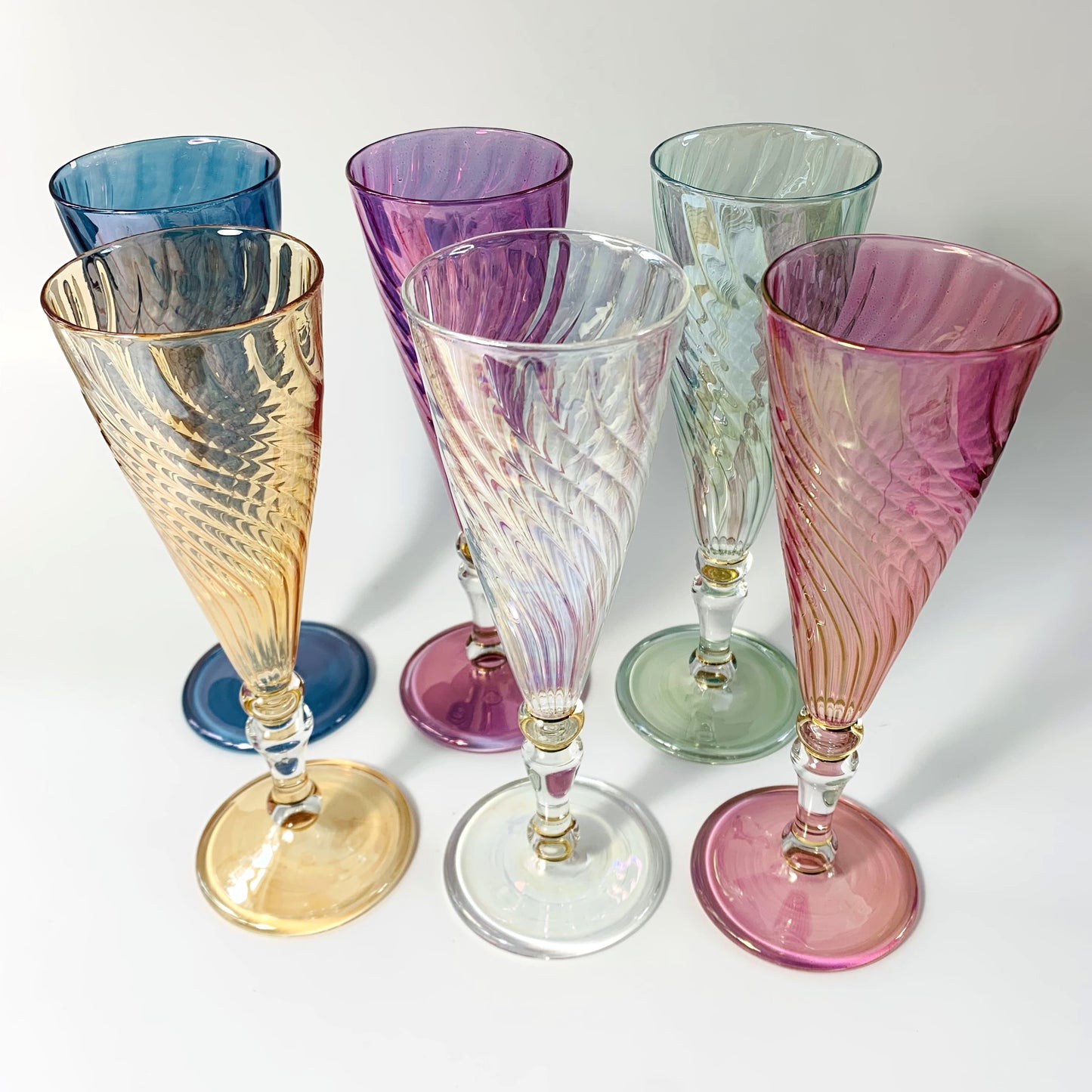 Blown Glass Long Stem Champagne Flute - Iridescent