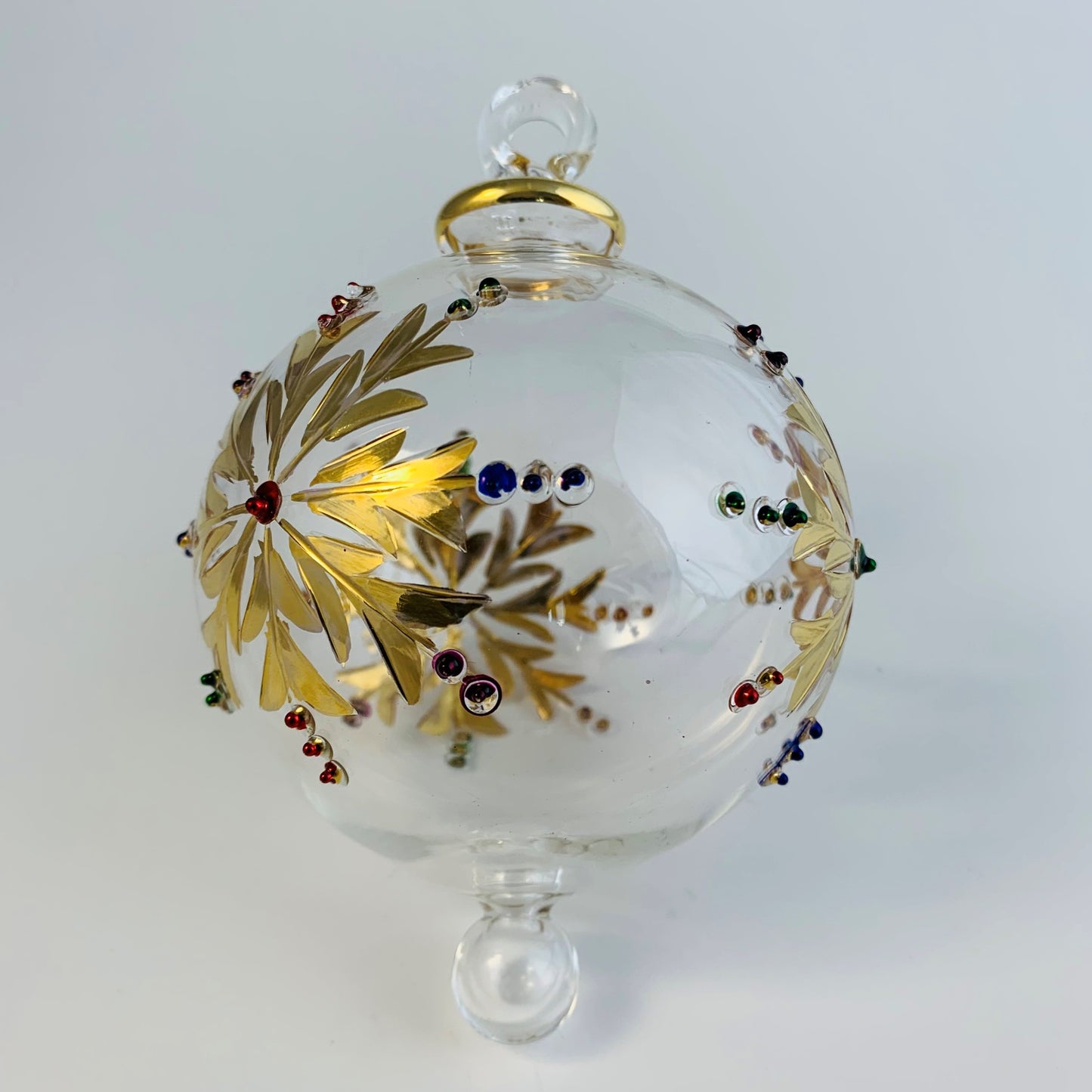 Blown Glass Ornament - Gold Snow Flake with Colors