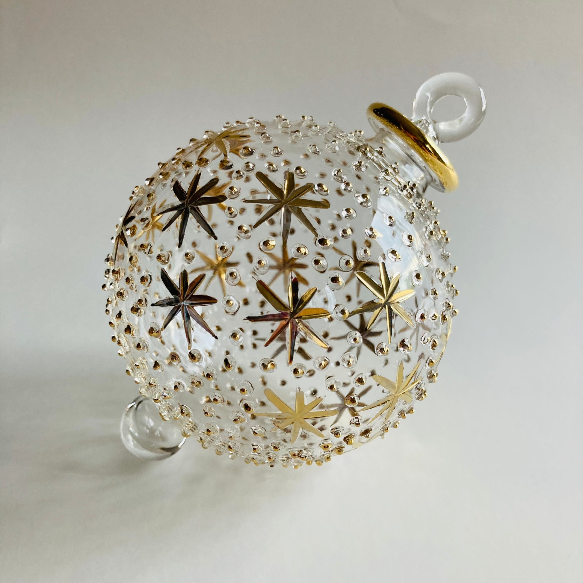 Blown Glass Ornament - Gold Stars & Dots