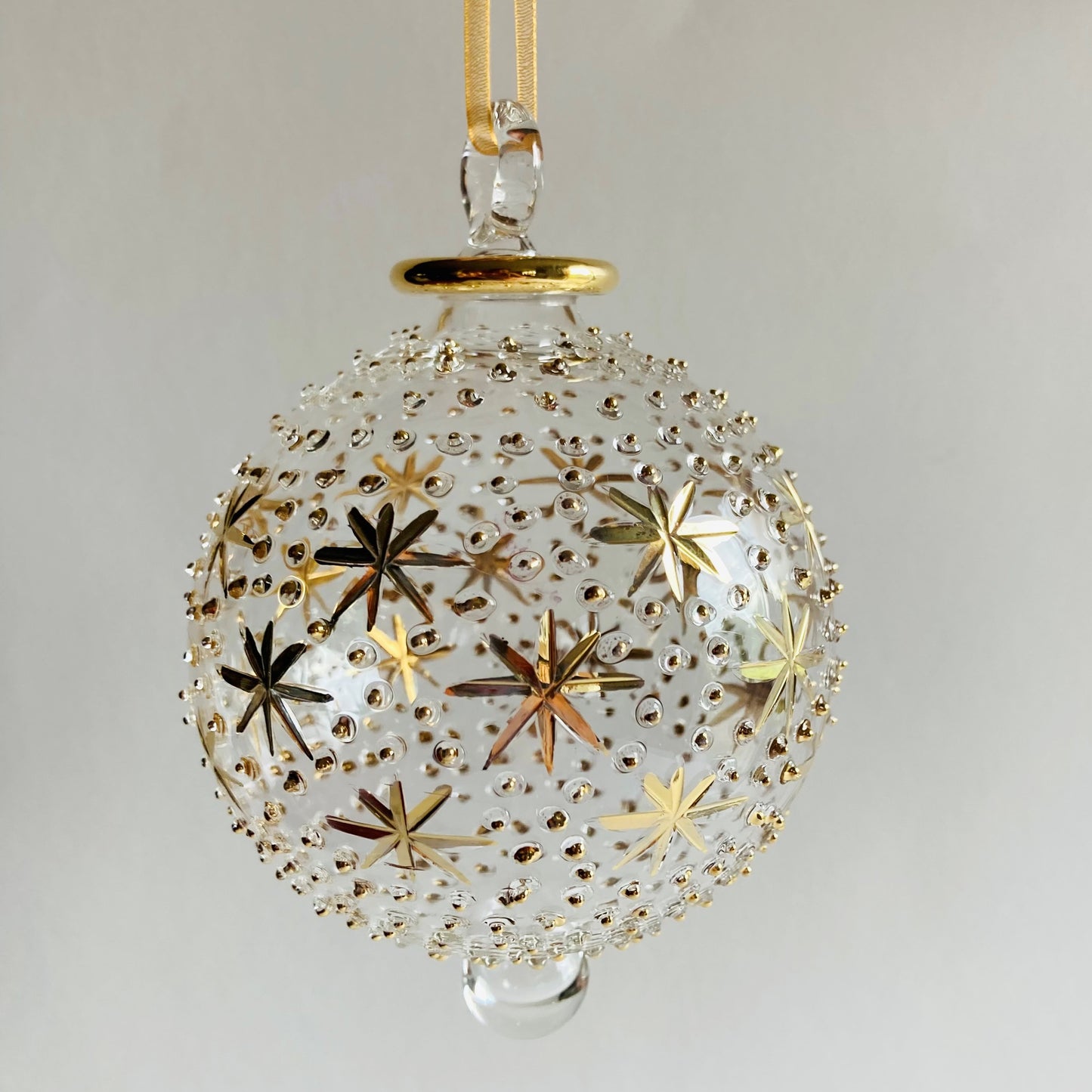 Blown Glass Ornament - Gold Stars & Dots
