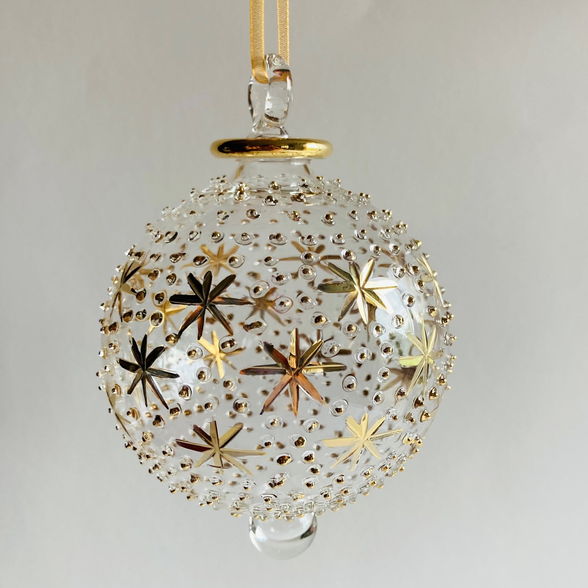 Blown Glass Ornament - Gold Stars & Dots