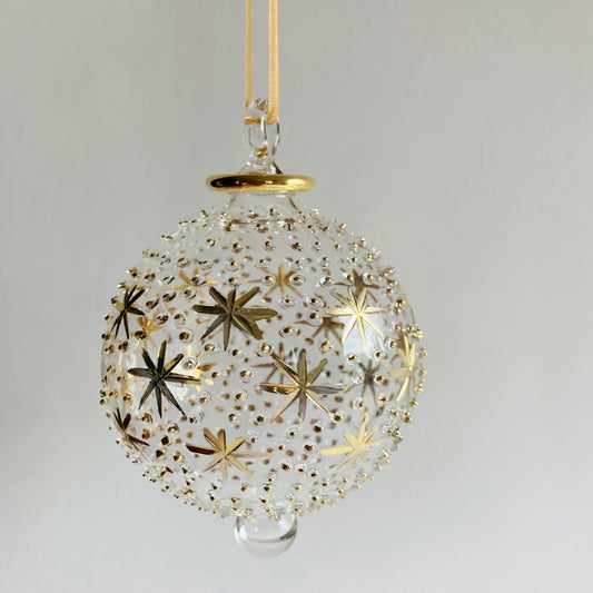 Blown Glass Ornament - Gold Stars & Dots