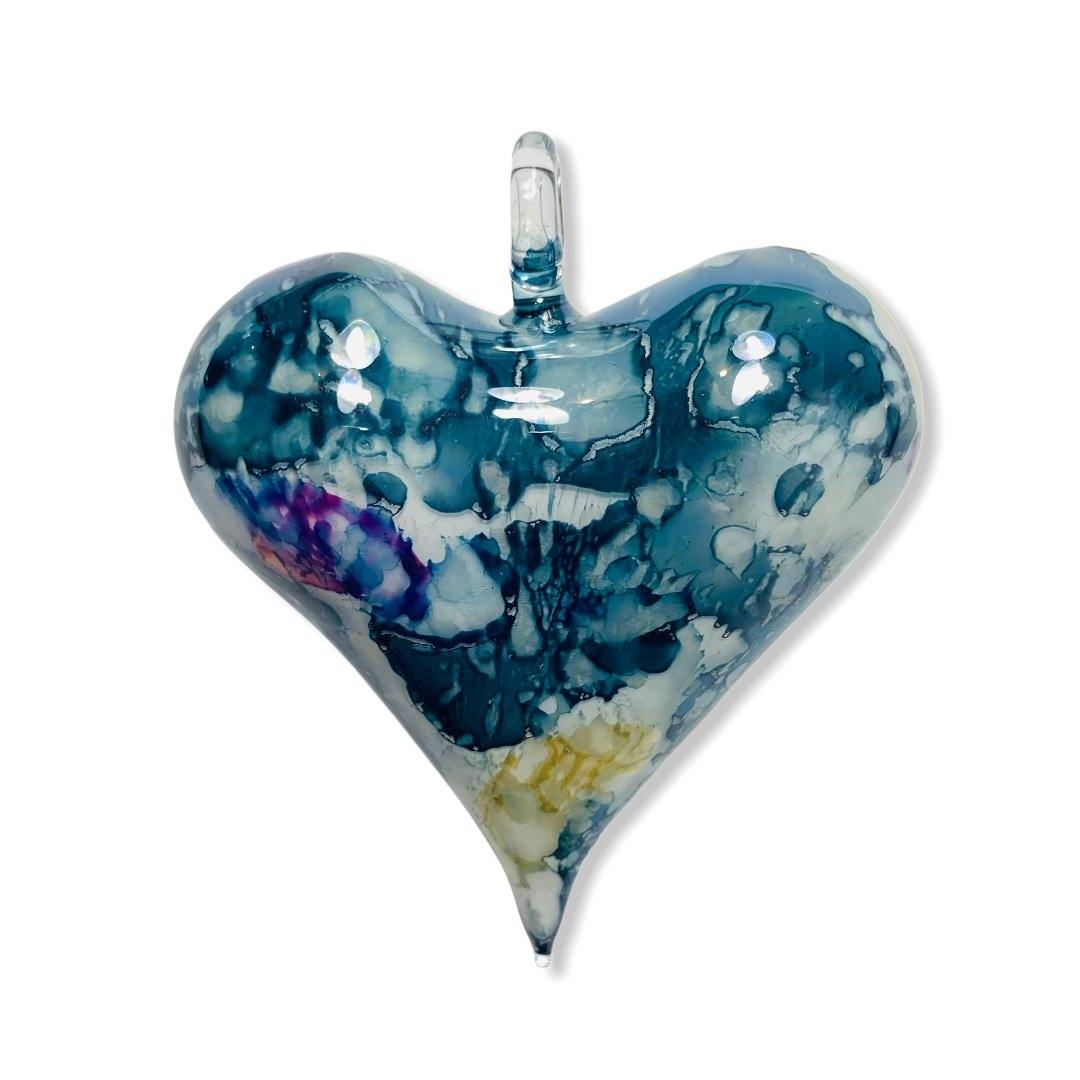 Blown Glass Ornament - Heart Multi / Blue