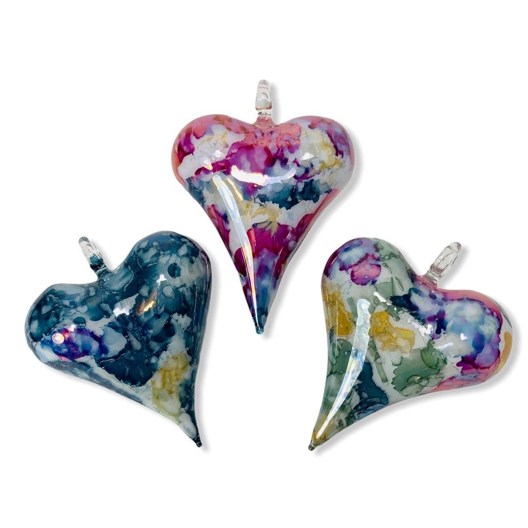 Blown Glass Ornament - Heart Multi / Blue
