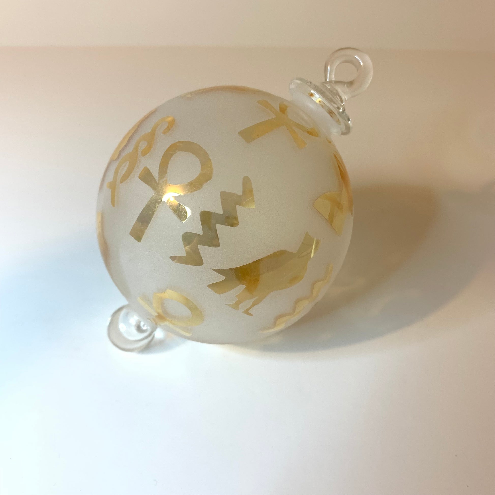 Blown Glass Ornament - Hieroglyphics in Yellow