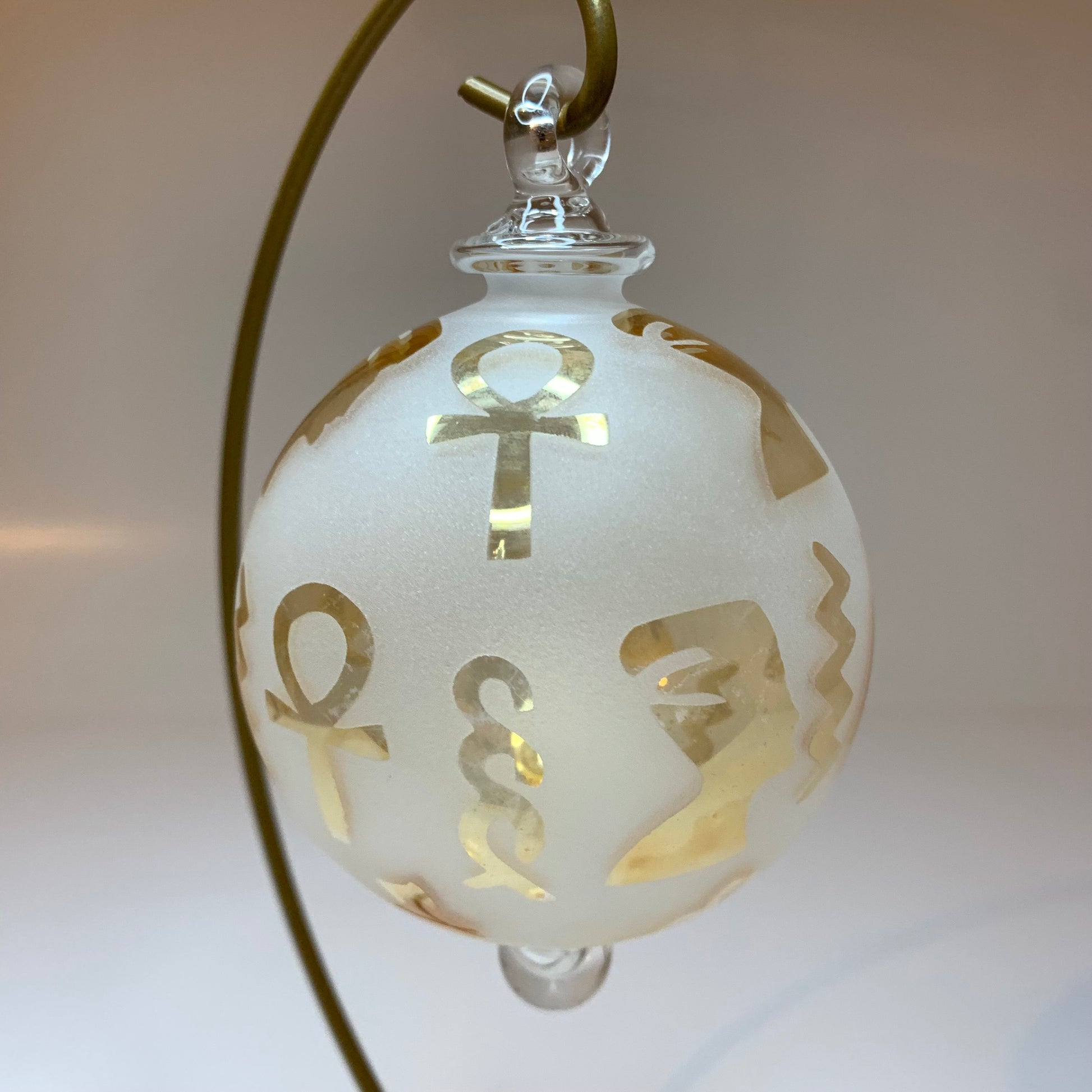 Blown Glass Ornament - Hieroglyphics in Yellow