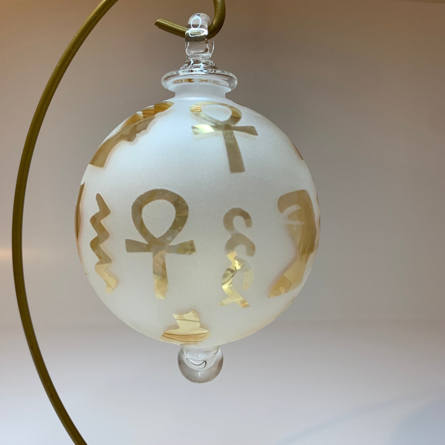 Blown Glass Ornament - Hieroglyphics in Yellow