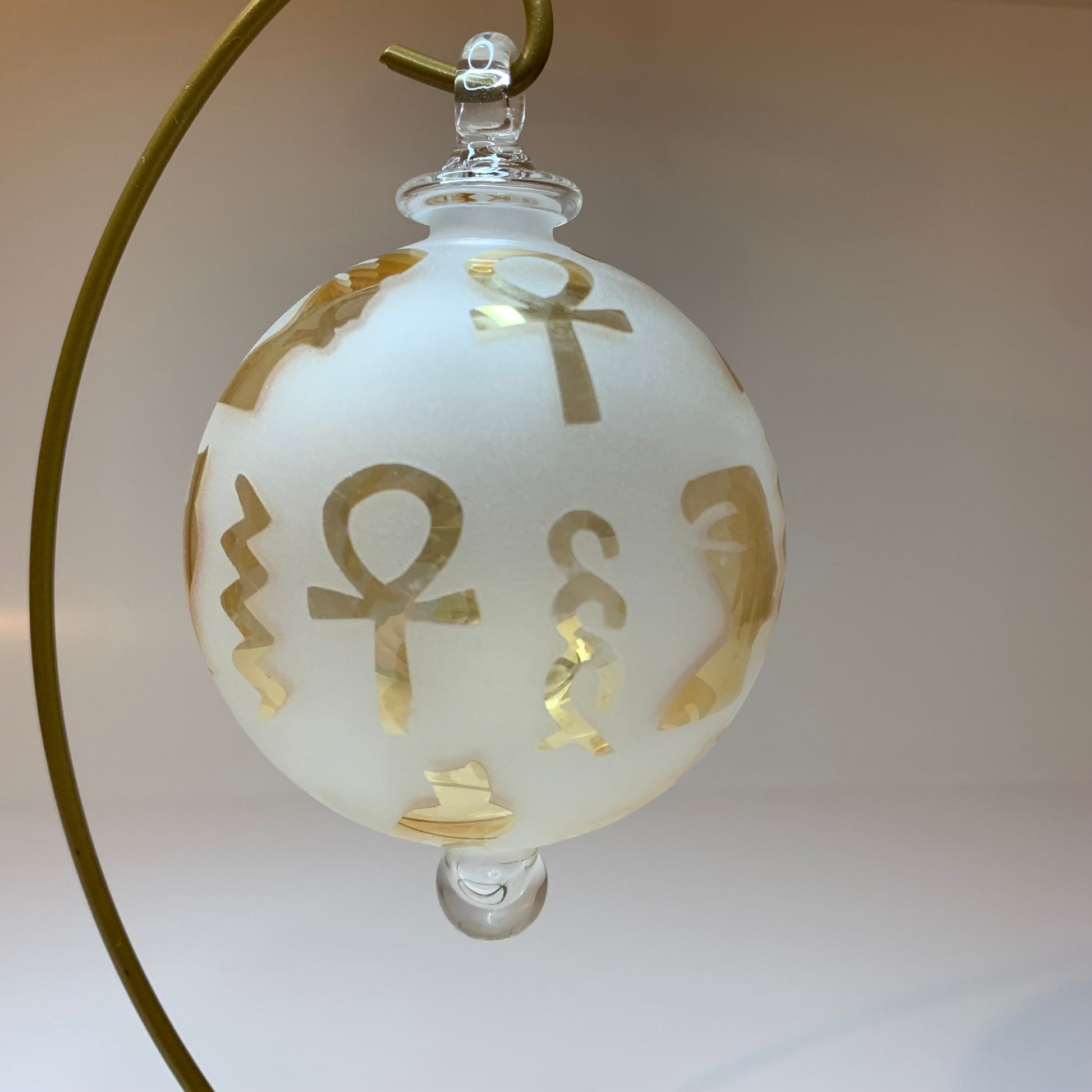 Blown Glass Ornament - Hieroglyphics in Yellow