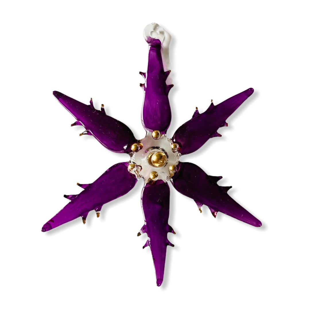 Blown Glass Ornament - Snow Flake: Purple
