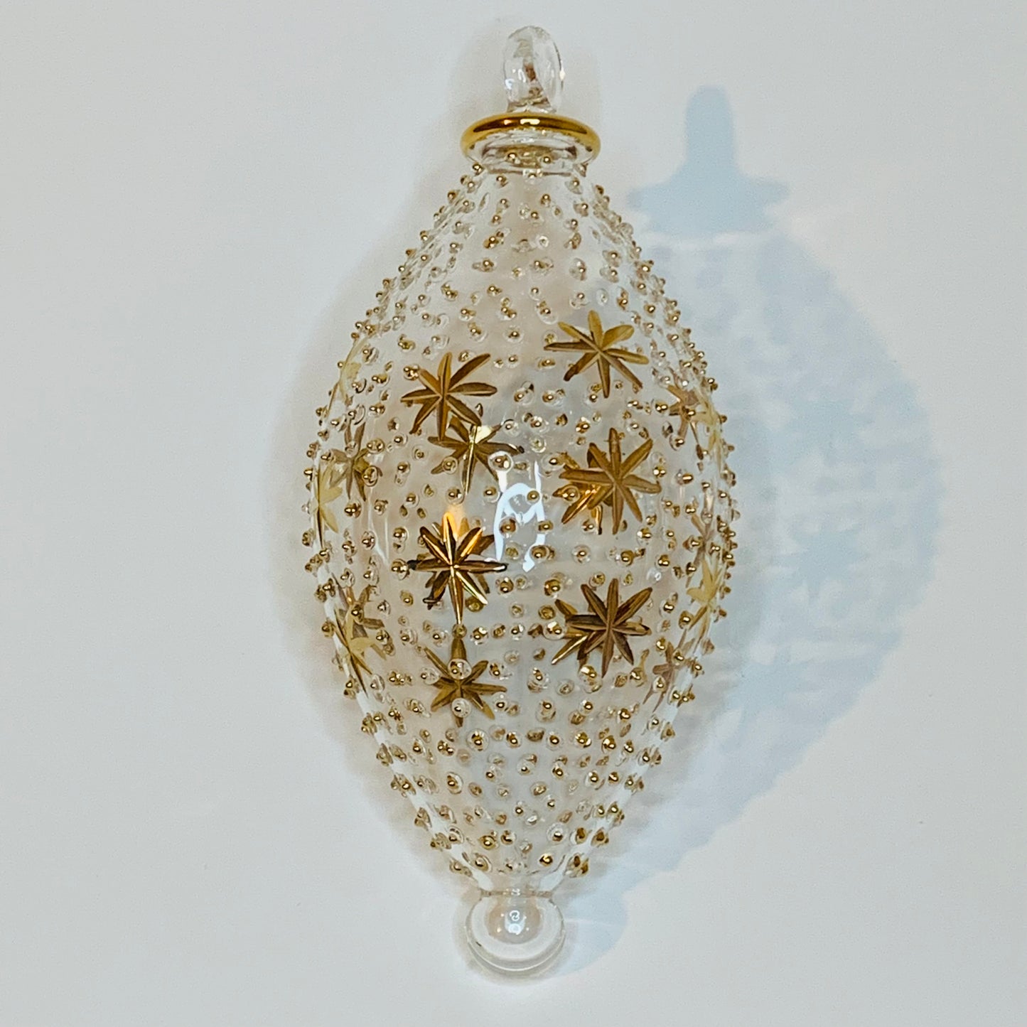 Blown Glass Oval Ornament - Gold Stars & Dots