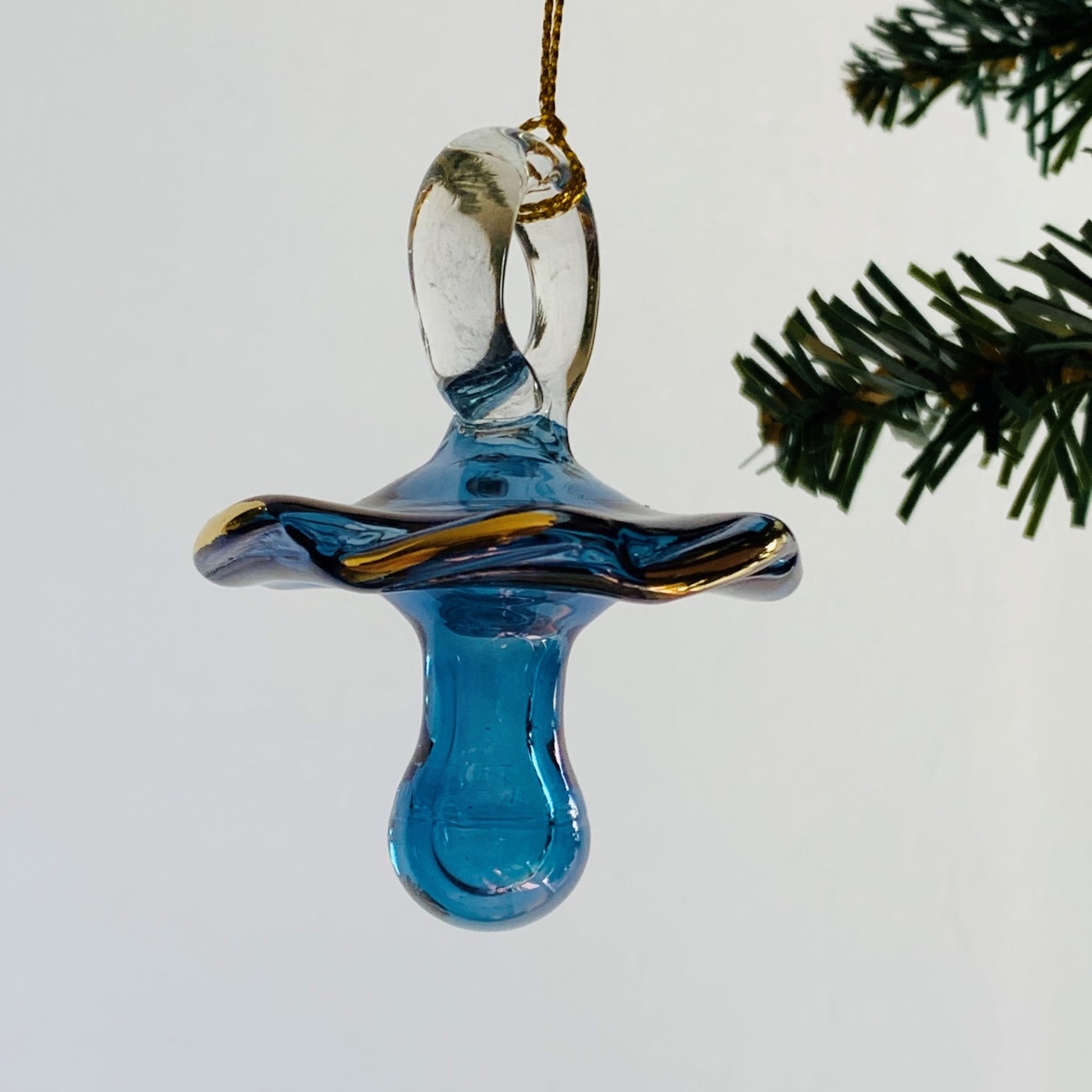Fair Trade Blown Glass Ornament - Pacifier: Blue