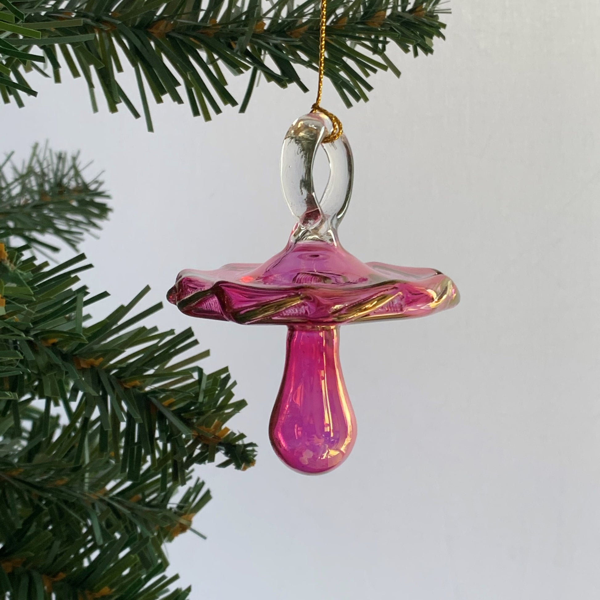 Fair Trade Blown Glass Ornament - Pacifier: Pink
