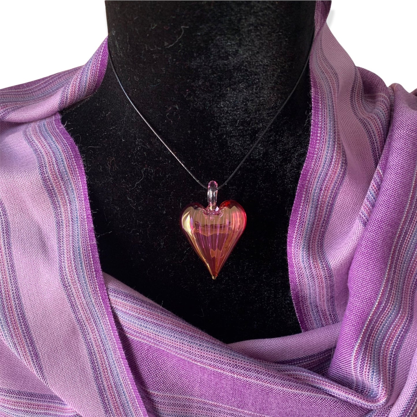 Blown Glass Heart Pendant - Pink